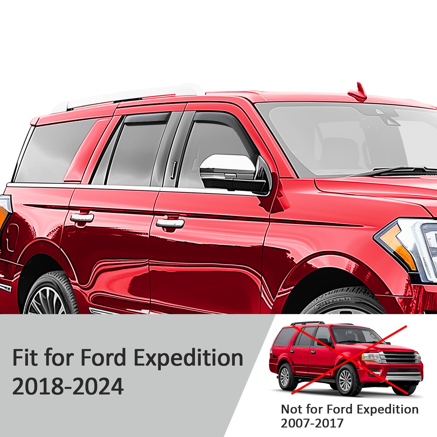 Voron Glass Rain Guards for Ford Expedition 2018-2025, Polycarbonate Window Deflectors, 4 Pieces, Model 220248, Extra Durable
