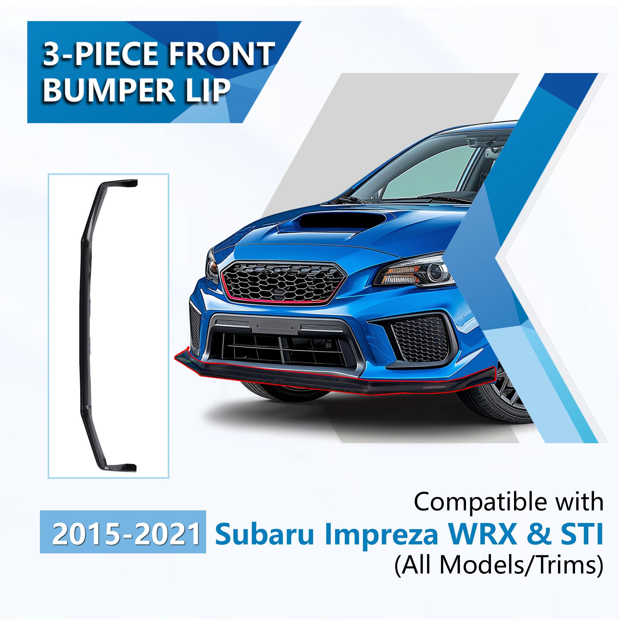 ECOTRIC Front Bumper Lip Spoiler for 2015-2021 Subaru WRX & STI, Carbon Fiber Look, Model VC-LYAP-542-1, Durable Plastic Material