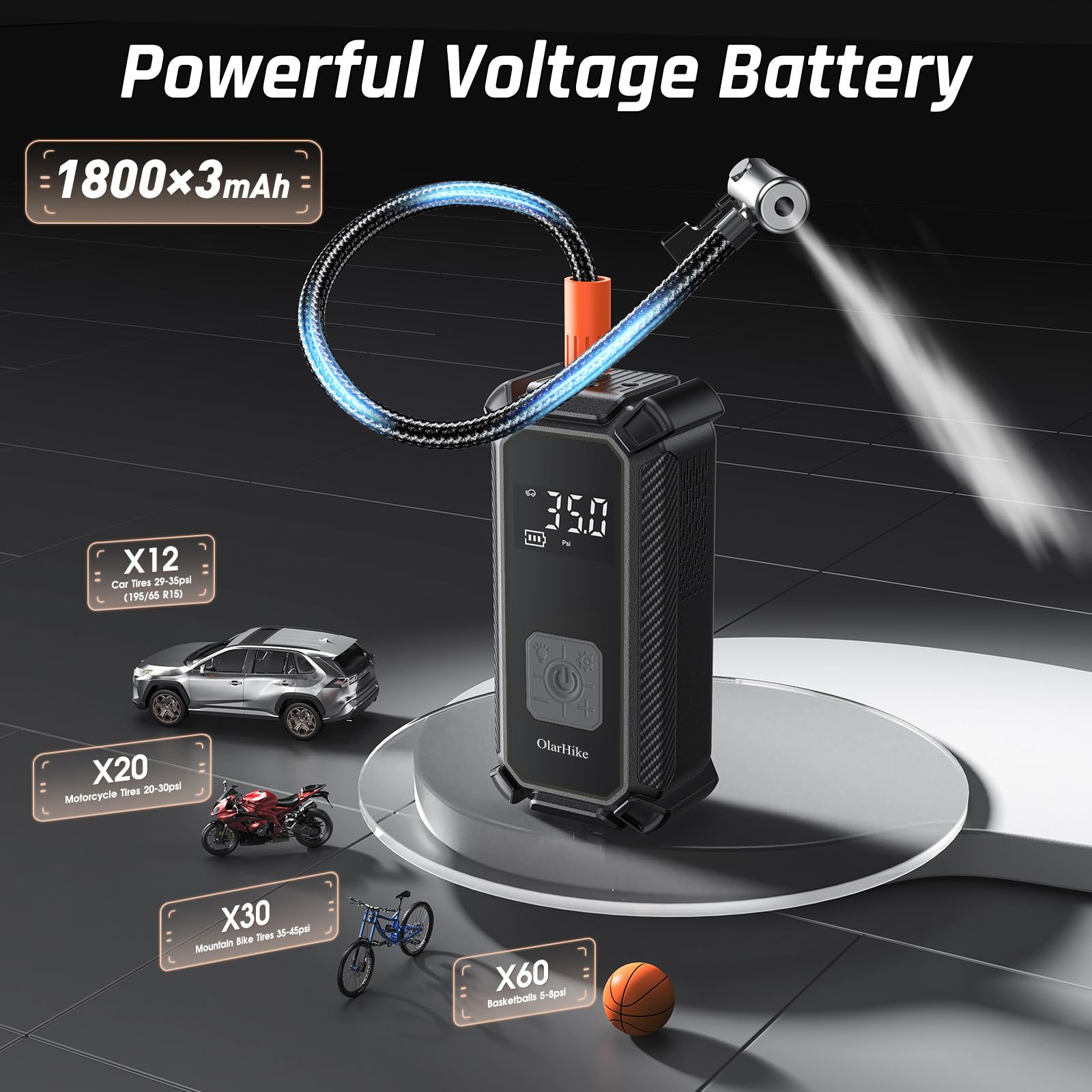 Olarhike Cordless Tire Inflator Portable Air Compressor, 150Psi Dual Mode, 5400Mah Auto Air Pump For Car Tires, Motorcycle, Bicy