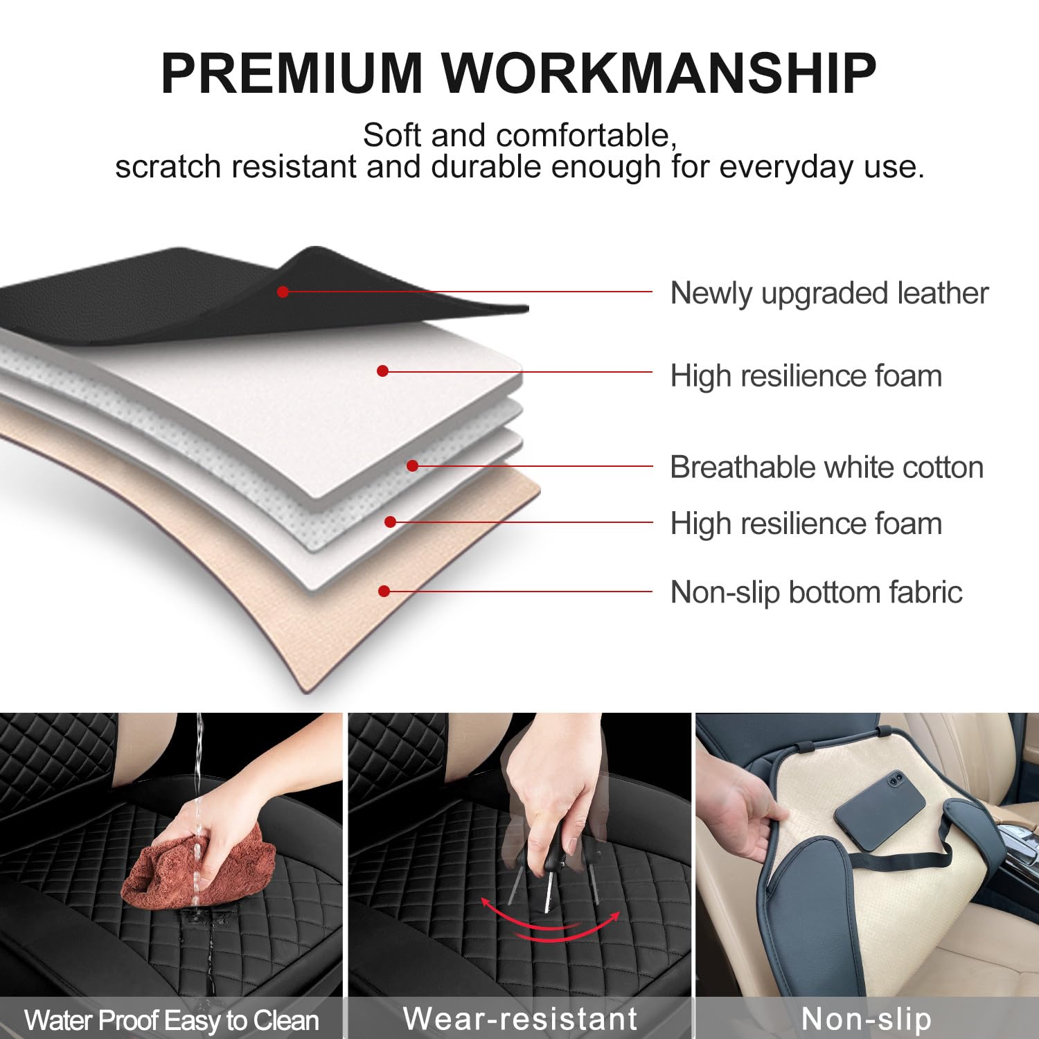 Beitk 2 Pack Leather Front Seat Covers, Universal Sideless Car Seat Protectors, Waterproof Automotive Seat Cover For Most Cars T