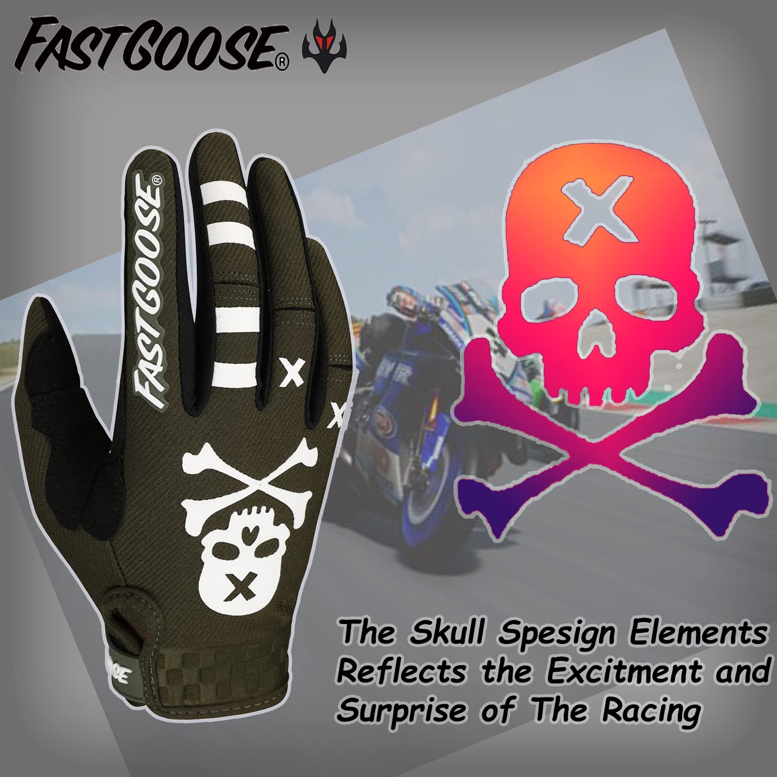 Fastgoose Dirt Bike Motorcycle Gloves - Motocross, Motorbike Riding, Atv, Mx, Mtb, Off Road Racing, Sports Cycling (Olive, Mediu