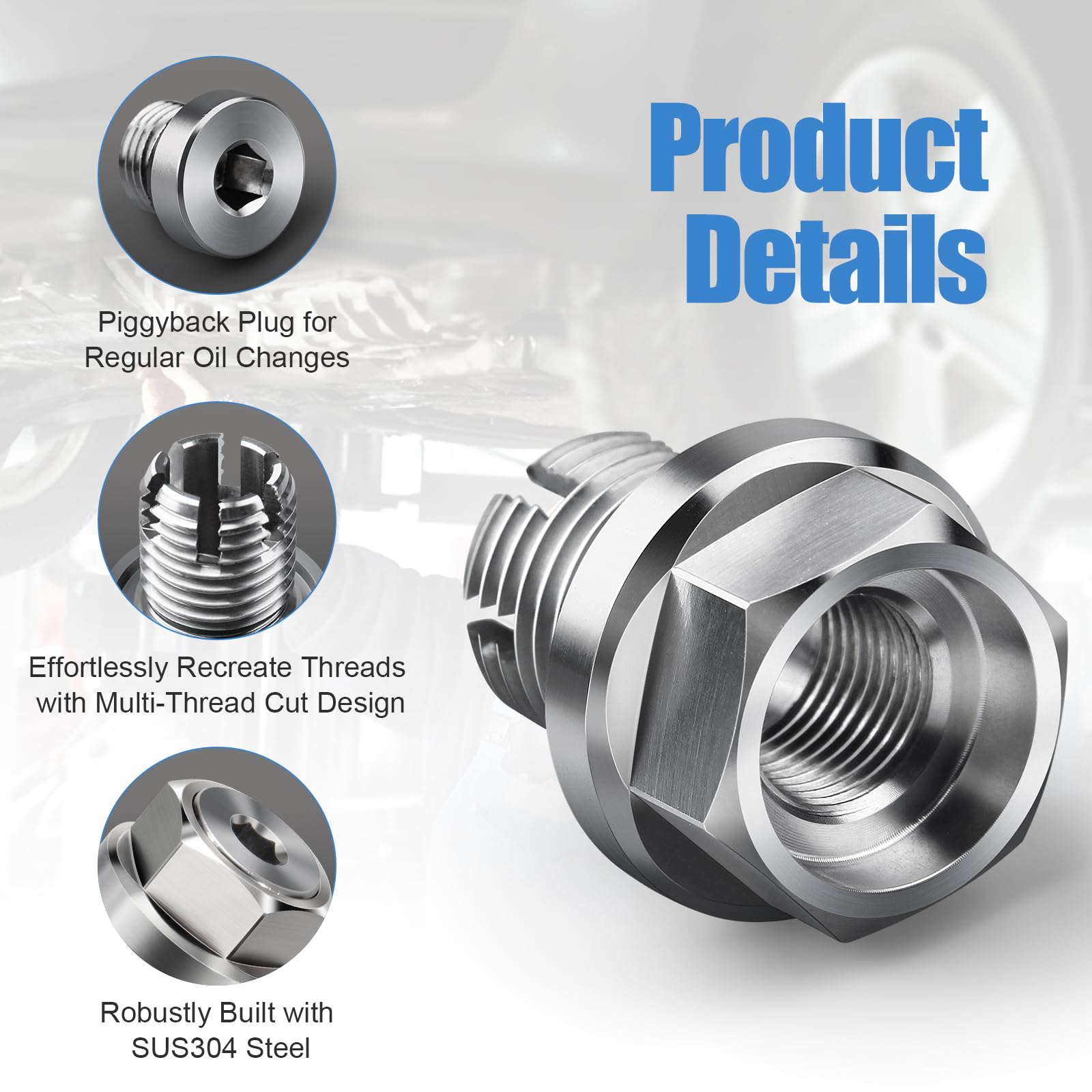 M12.1-1.5 X 15Mm Oversize Piggyback Oil Drain Plug, Stainless Steel Self Tapping Oil Pan Thread Repair Kit