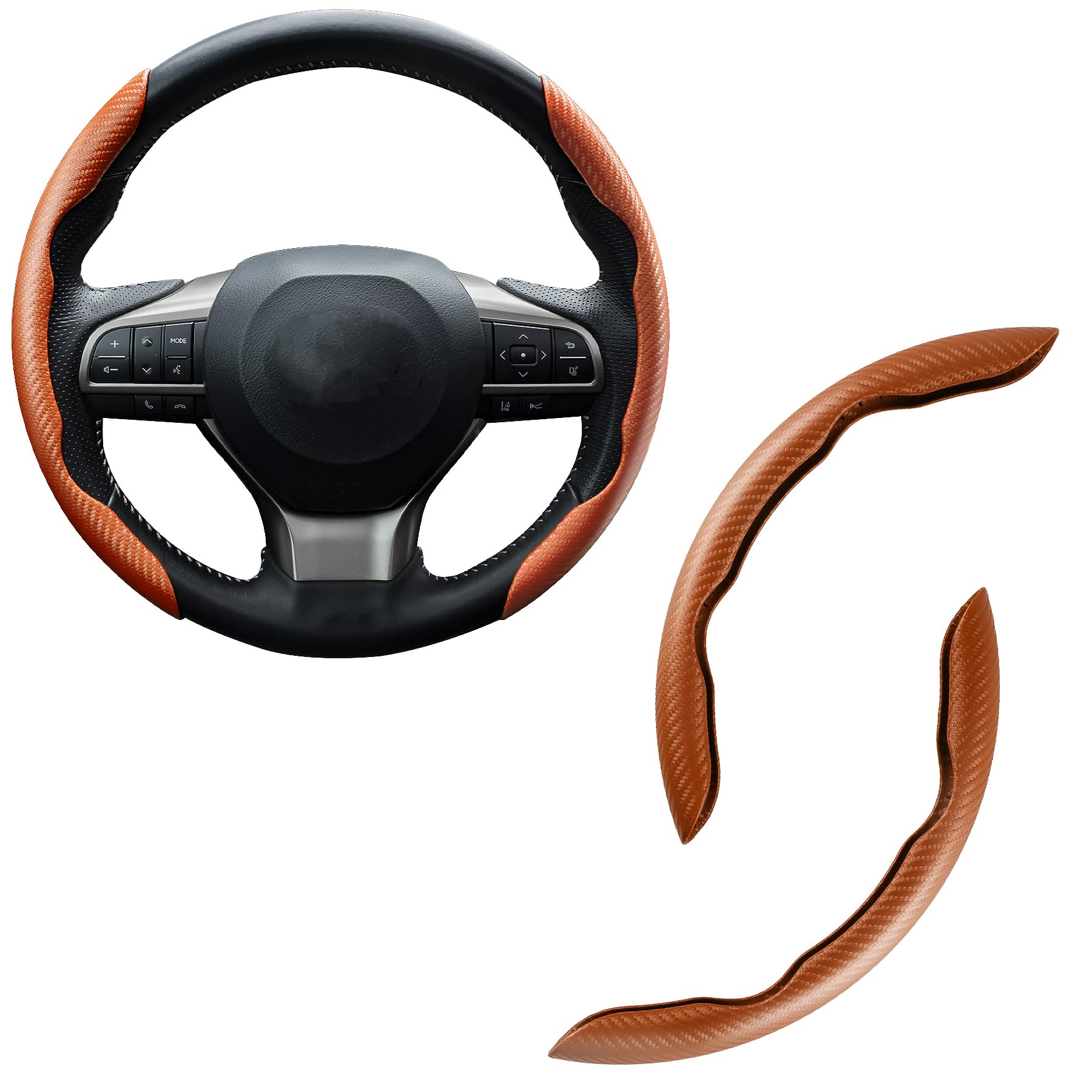 Amiss Car Carbon Fiber Anti-Skid Steering Wheel Cover, Segmented Steering Wheel Protector, Butterfly Steering Wheel Cover, Universal 99% Car Wheel Cover Protector, Car Interior Accessories (Orange)