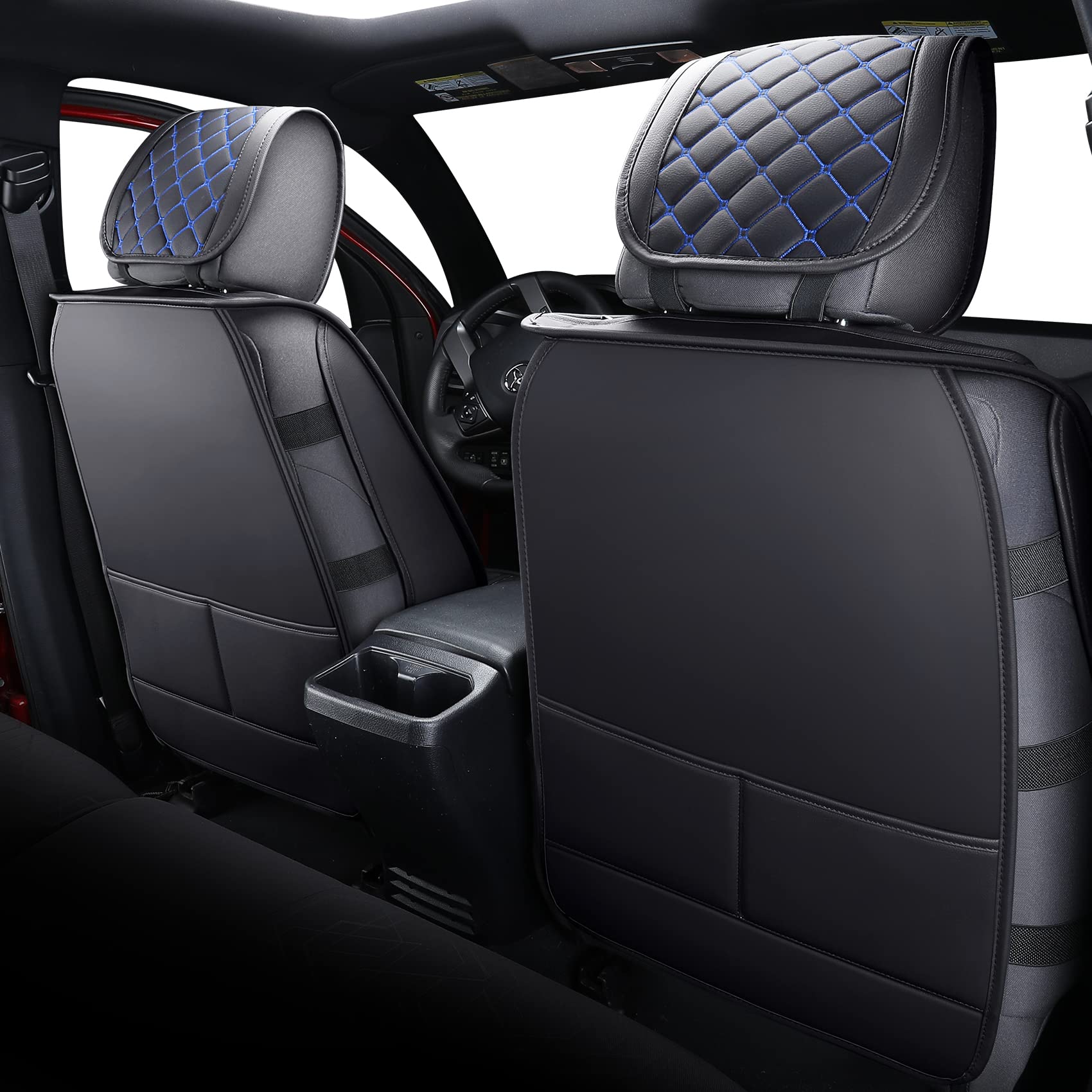 Tomatoman Tacoma Seat Covers, Customized Faux Leather, Full Set, Black-Blue, Model QS-XTTKM-QT-BLACK-BLUE, Waterproof for 2005-2023 Pickup