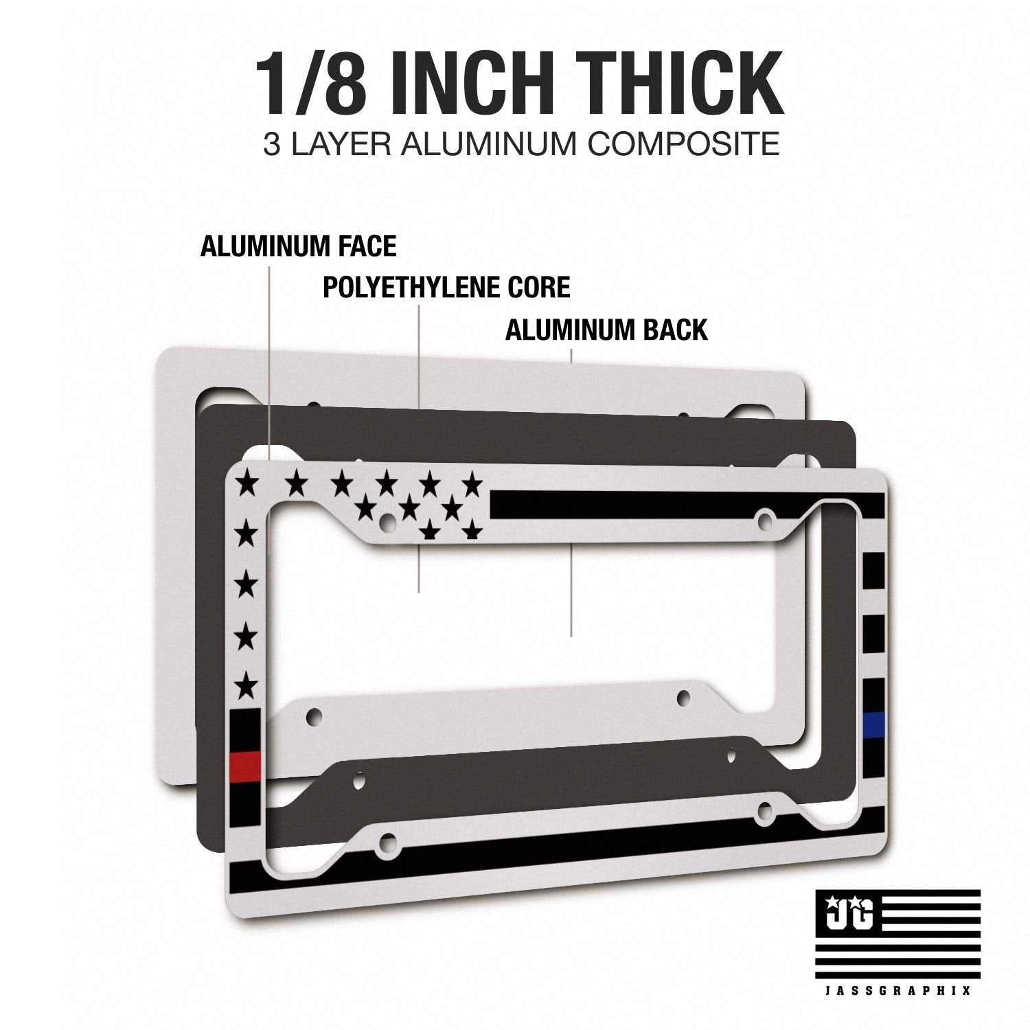 American Flag License Plate Frame - Thin Red Line Thin Blue Line- Car Tag Frame -Red Blue On Whiite Police Firefighter