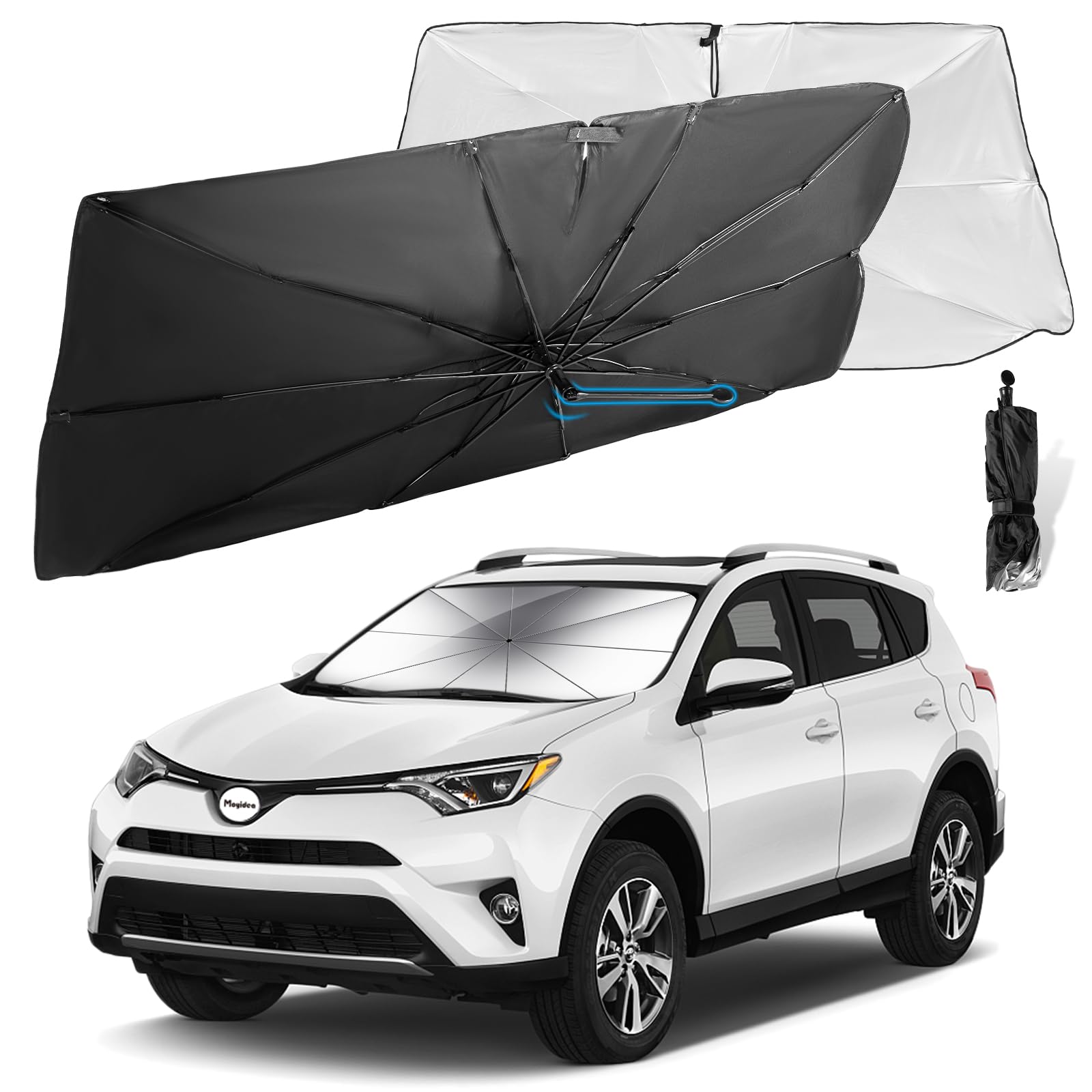 Moyidea Foldable Umbrella Reflective Sunshade  Front Window UV Rays and Heat Block, Car Visor Keep Vehicle Cool, Cover Most Car