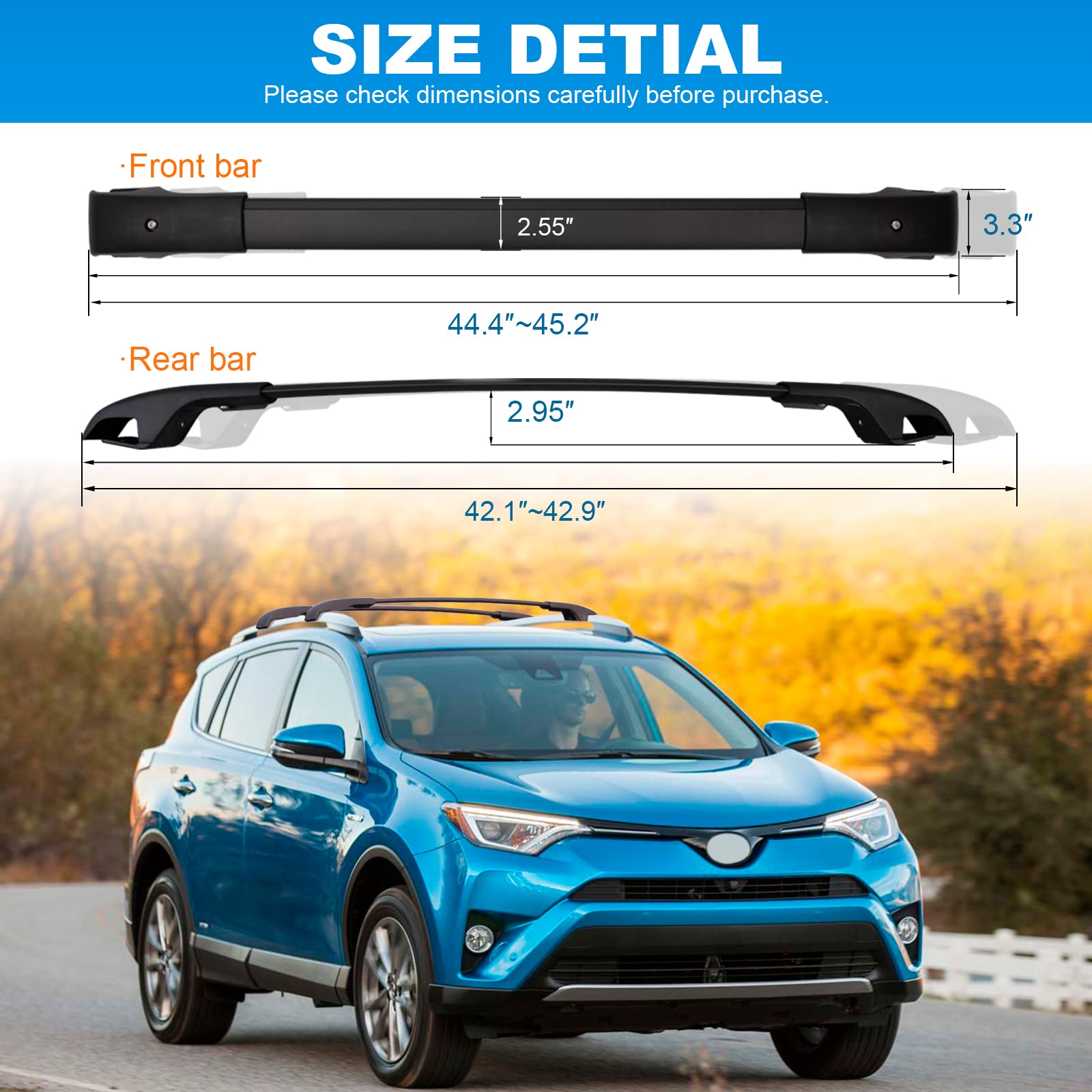 Fengyu Roof Racks Cross Bars Compatible With Toyota Rav4 2013-2018 With Side Rails, Aluminum Crossbars Luggage Rack Rooftop Carg
