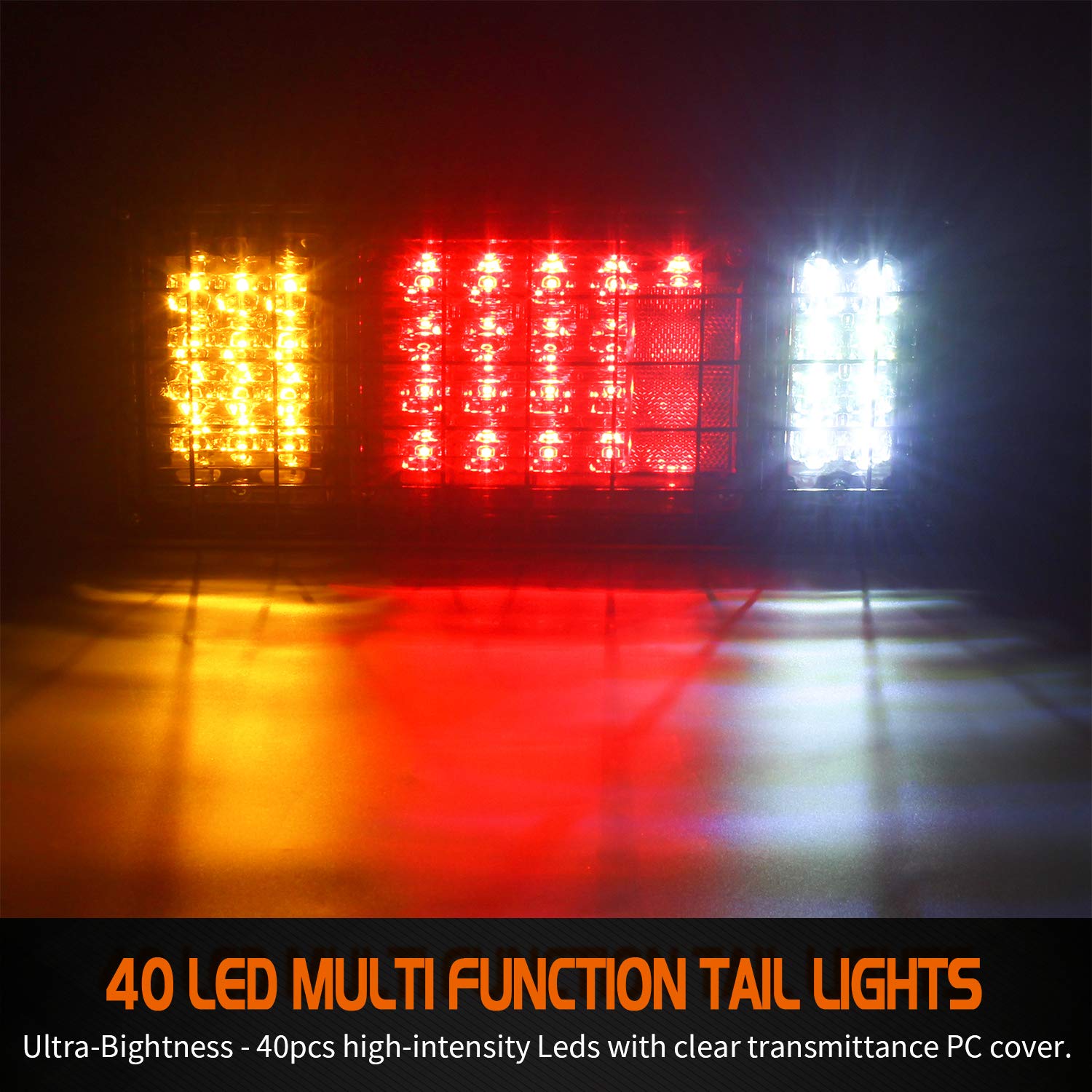 LINKITOM 40 LED Truck Tail Light Bar - Super Bright Tail Light with Iron Net Protection for 12/24V Trucks, Boats, Trailers, Vans - Green, White, Yellow