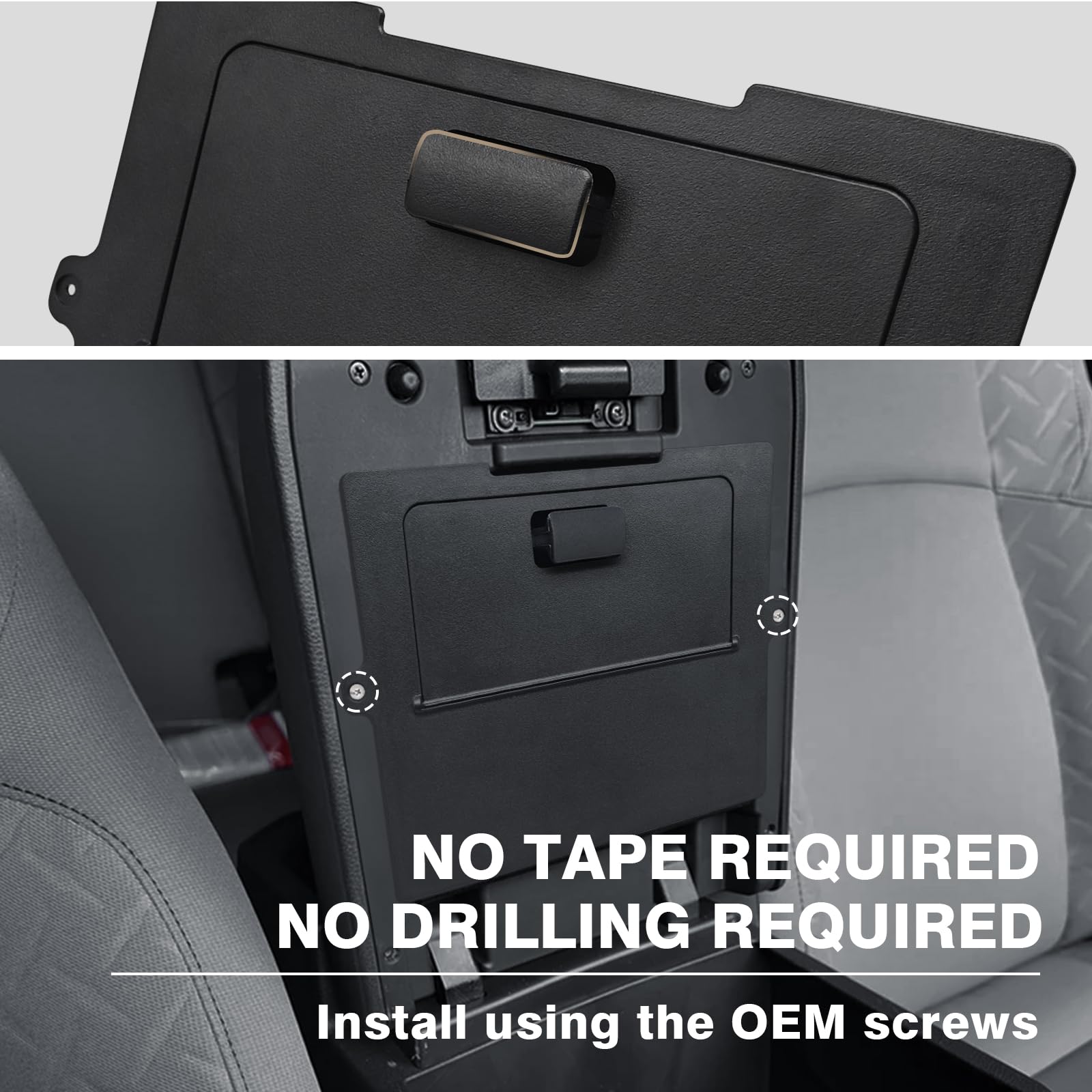 Muslogy Armrest Hidden Organizer for 2024-2026 Toyota Tacoma, ABS Plastic, Black, Model MUS-24TACO, Secret Storage Compartment