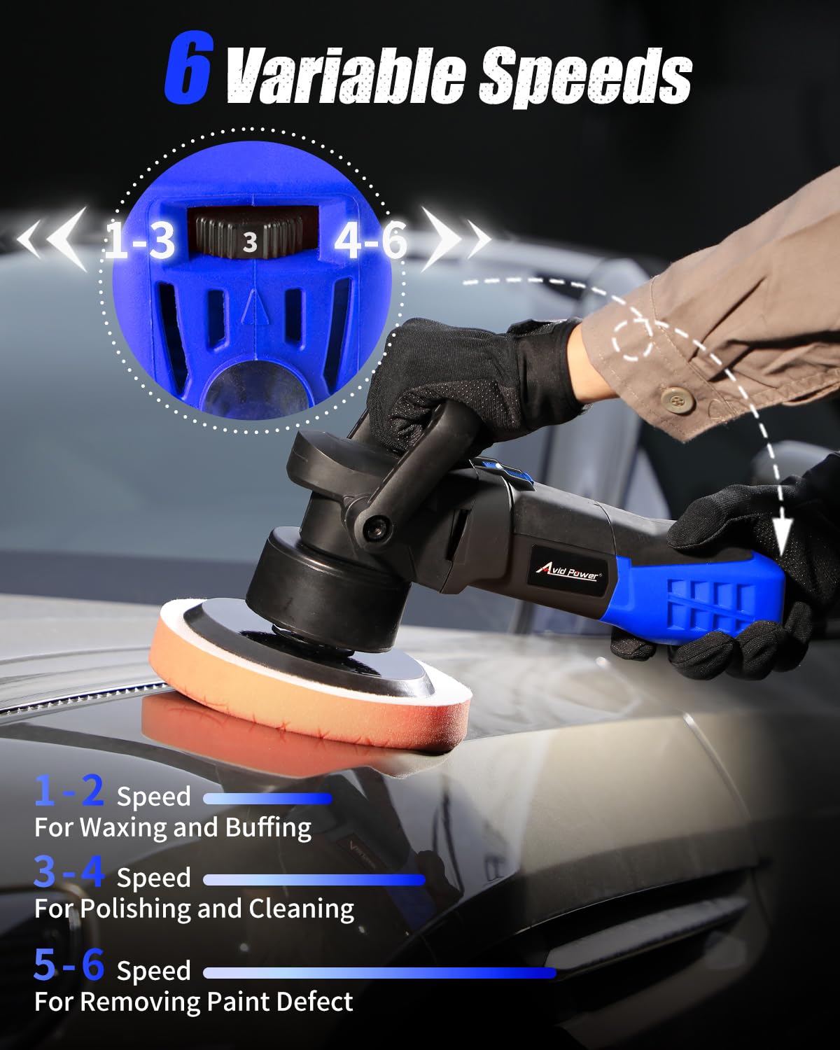 Avid Power Buffer Polisher, 6-Inch Dual Action/Da Polisher For Car Detailing, Random Orbital Car Buffer Polisher Waxer Kit With