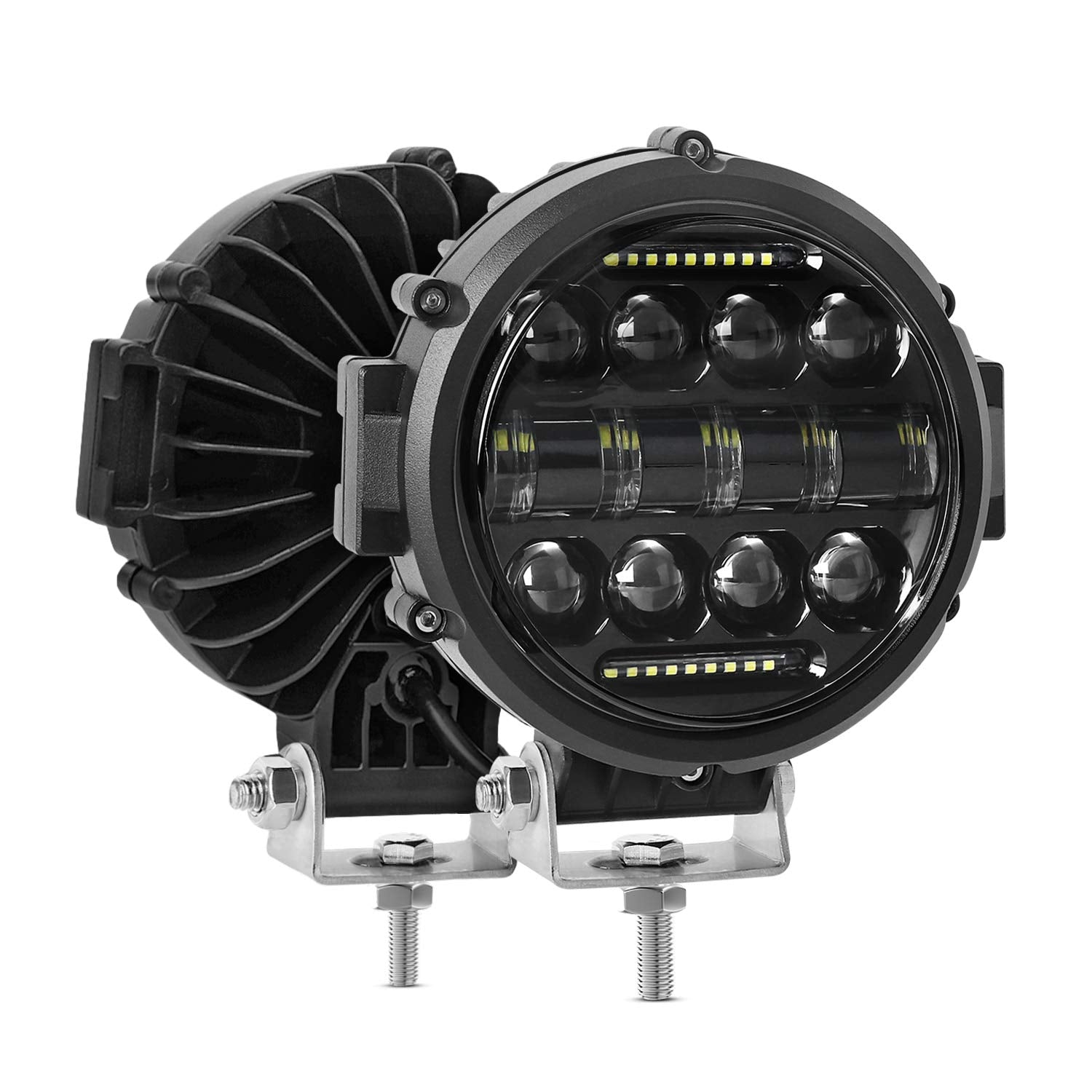 Aaiwa Round LED Work Light, 60W Flood Spot Combo Beam LED Light Bar with Daytime Running Light, 2PCS Off Road Driving Lights for