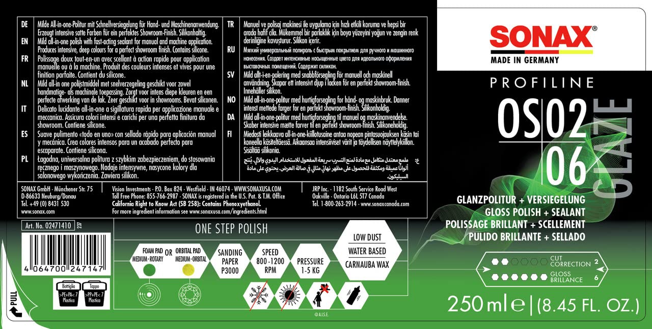 SONAX All-in-One Car Polish 250ml | Scratch Removal, High-Gloss Finish, Ceramic Protection, Hologram-Free Results, SiO2-Based