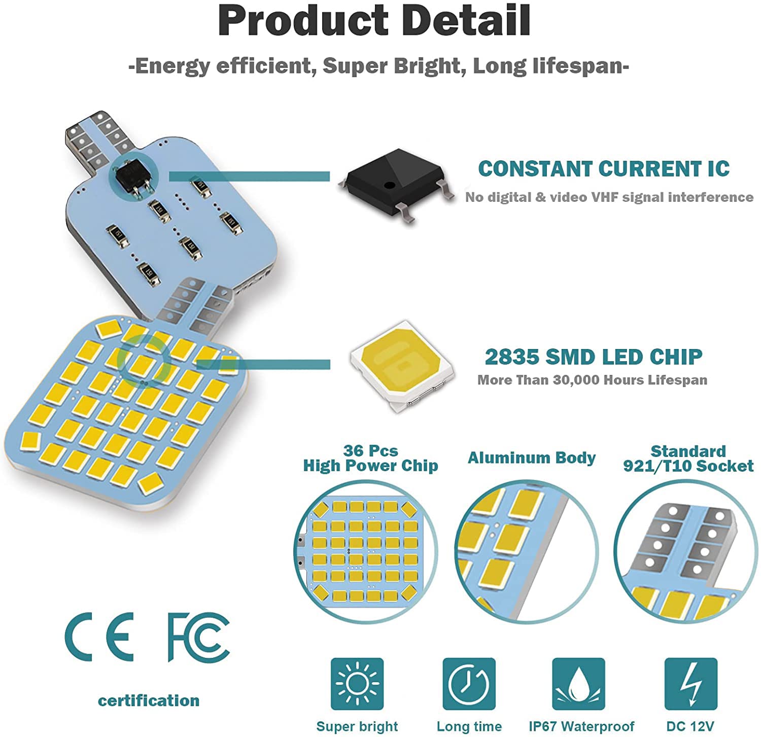 20Pcs T10 921 922 912 194 Rv Interior Led Light Bulbs, Super Bright Led Bulbs Replacement Lighting 36-Smd 2835 4500K Natural Whi