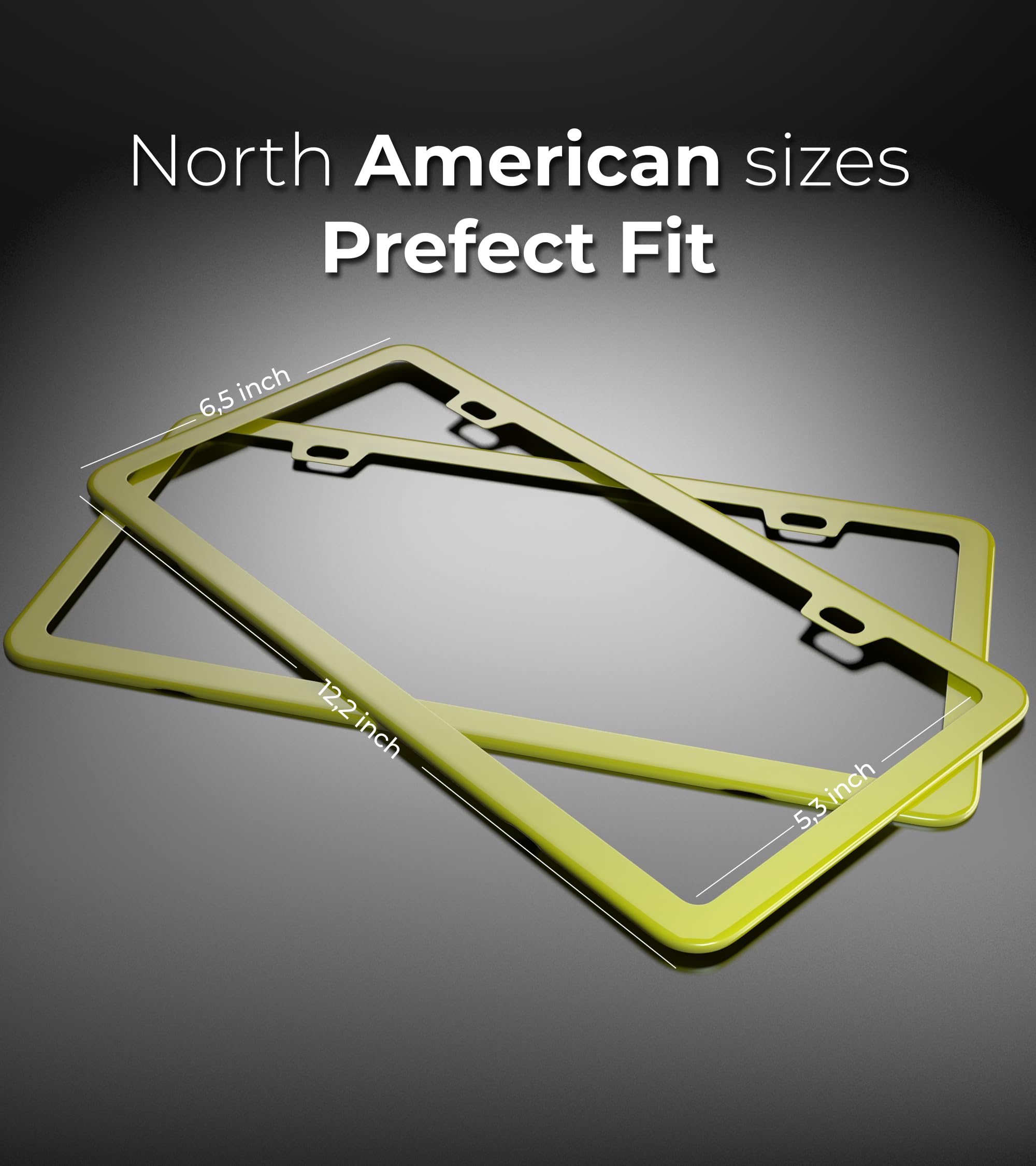 Deselen Yellow Metal License Plate Frame, Thin Stainless Steel, 2 Holes, 2 Pack