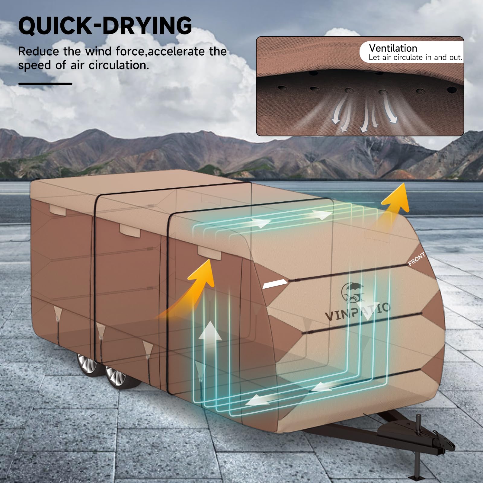 Vinpatio Oxford Fabric Travel Trailer Rv Cover - Heavy Duty 300D Ripstop Anti-Uv Waterproof Windproof Camper Cover For 20'-22' R