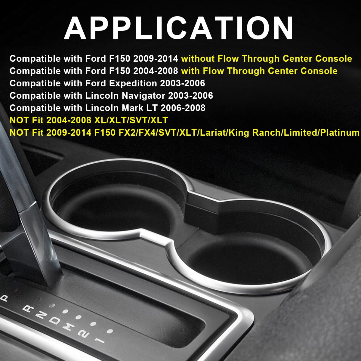 PIT66 Cup Holder Insert for Ford F150 2004-2008 & Expedition 2003-2006, ABS Plastic, Black, Fits Flow/No Flow Console
