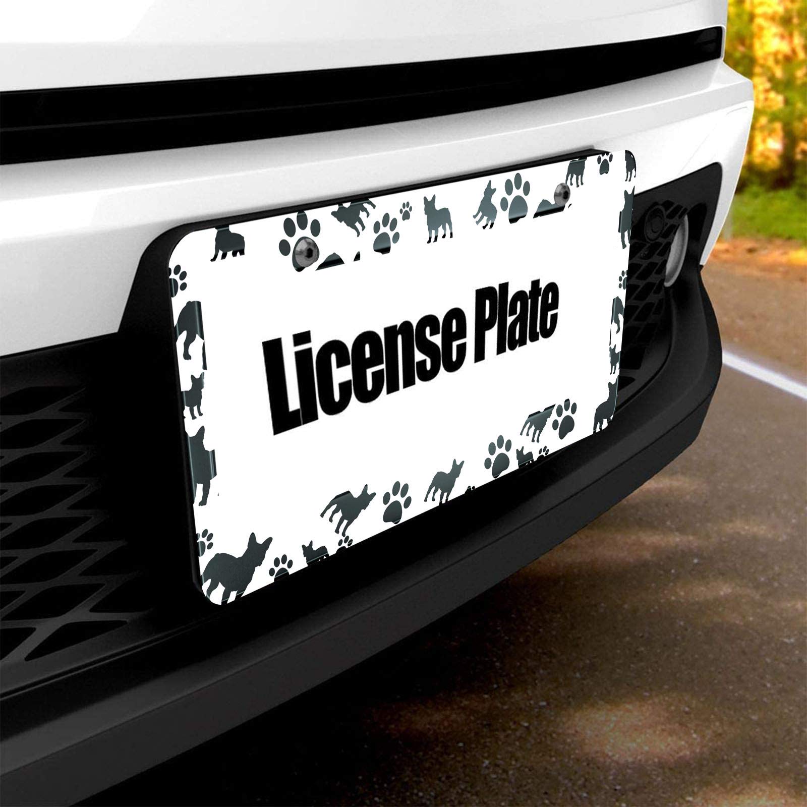 HOSNYE Bulldog Dog Silhouette Paw Print License Plate Frame Dog Lovers Metal License Plate Cover Front Plates Frames Car Tag Fra