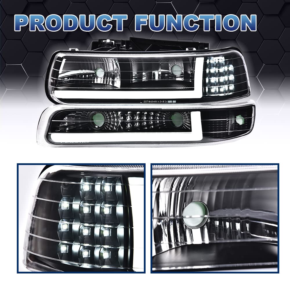 PIT66 LED Headlights for 99-02 Chevy Silverado, Tahoe, Suburban - Clear Lens, Black Housing, ABS Plastic, LED Style