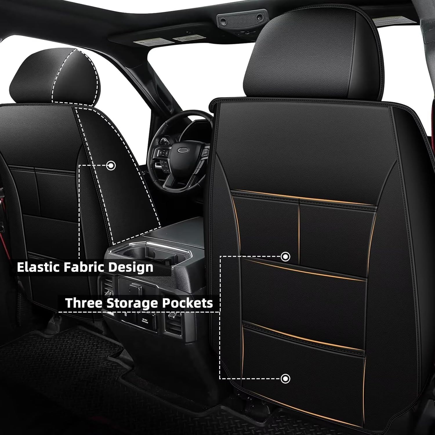 AOMSAZTO Ford Ranger Seat Covers: Full Set Custom Fit 2019 2020 2021 2022 2023 2024 2025 Ford Ranger Breathable Waterproof Leath