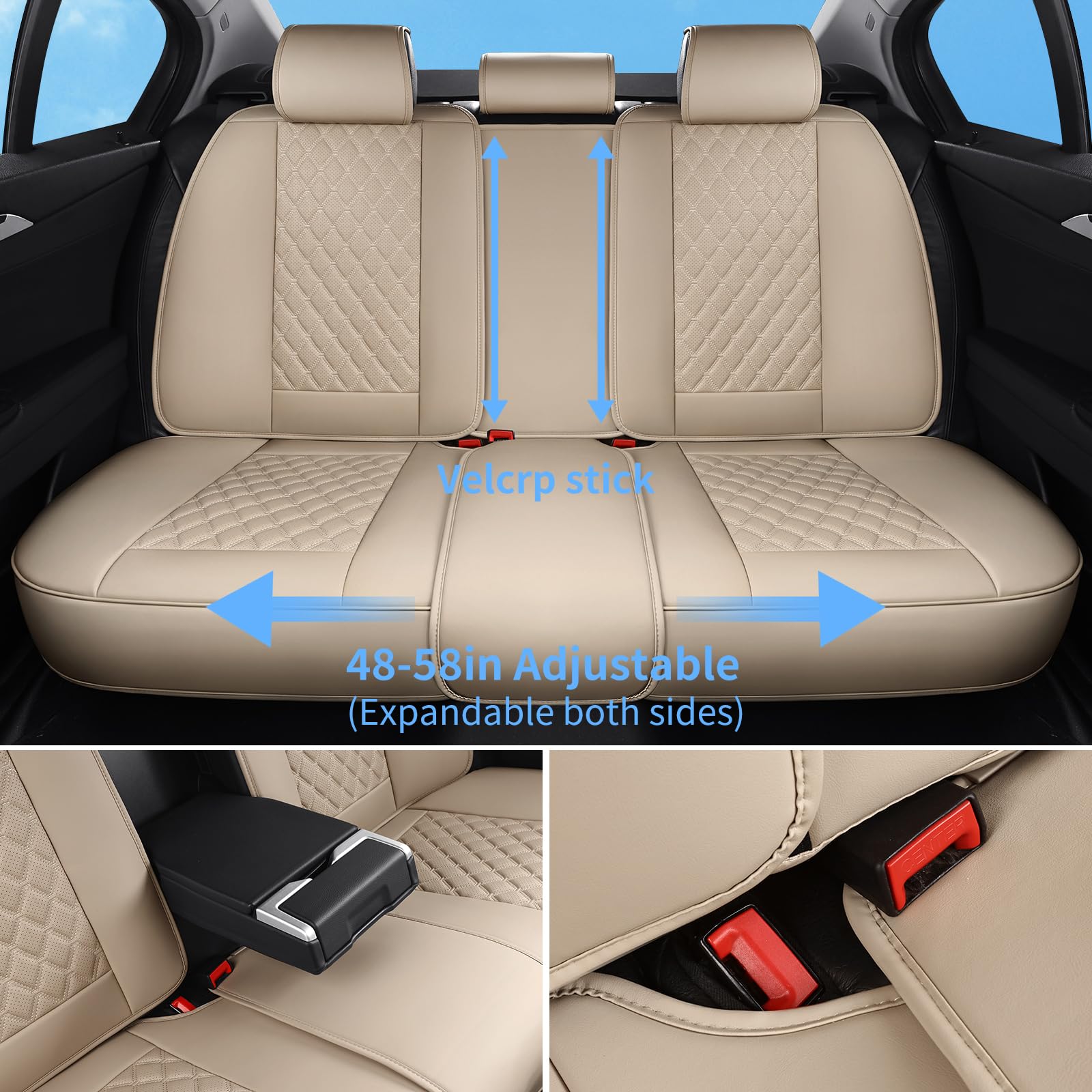 Sxikin Faux Leather Car Seat Covers Full Set, Beige, Waterproof Non-Slip, Universal Fit for Cars, SUVs, Trucks - Model SK Cover 01