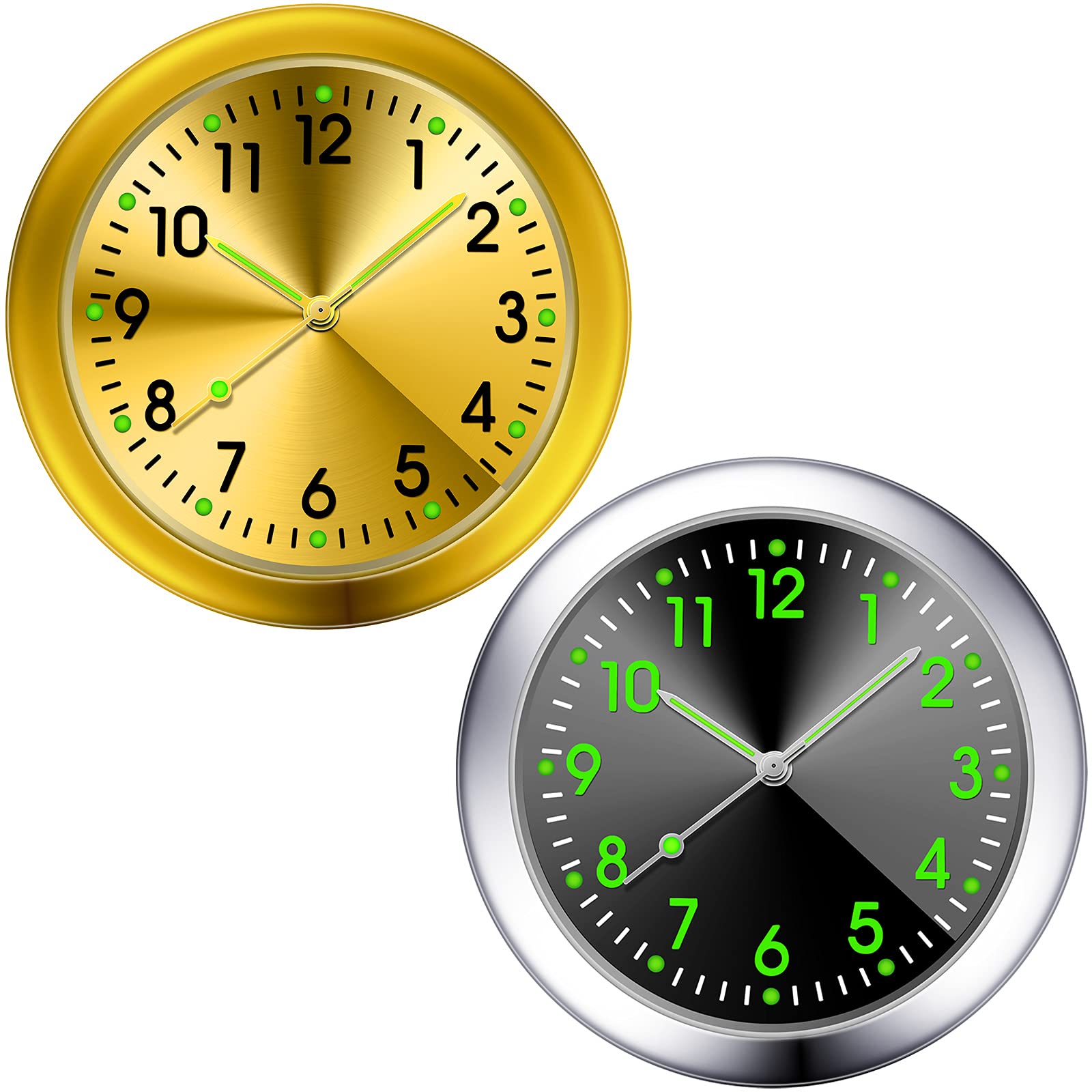 Frienda 2 Pieces Stick on Dashboard Car Clock Mini Tiny Small Luminous Car Vent Clocks Watch for Dashboard Boat Bike Home (Black