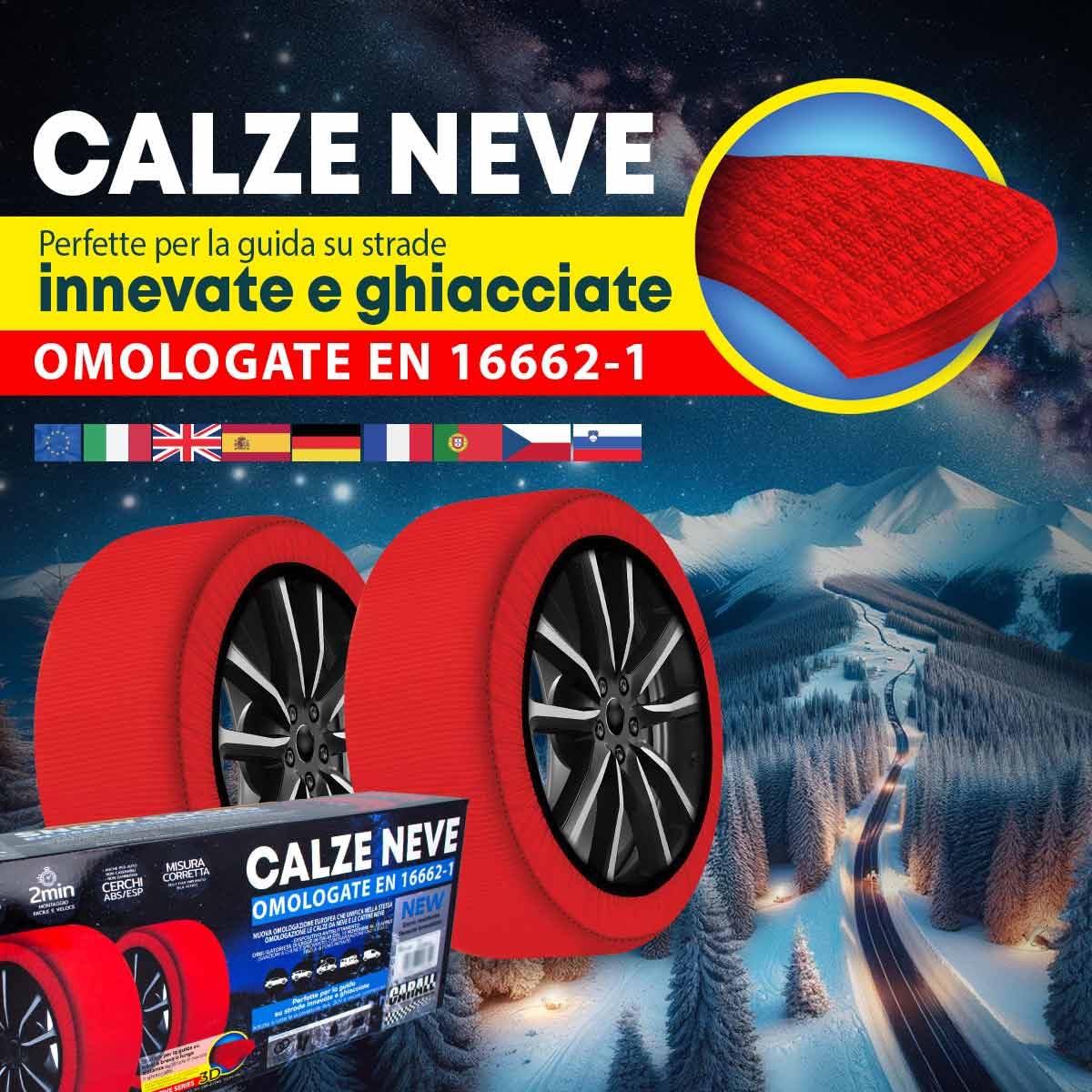 Carall Snow Socks For Car, Red Color, Size Xl, Textile Snow Chains, Easy Assembly In 2 Minutes, Approved En 16662-1 (Red, Xl)