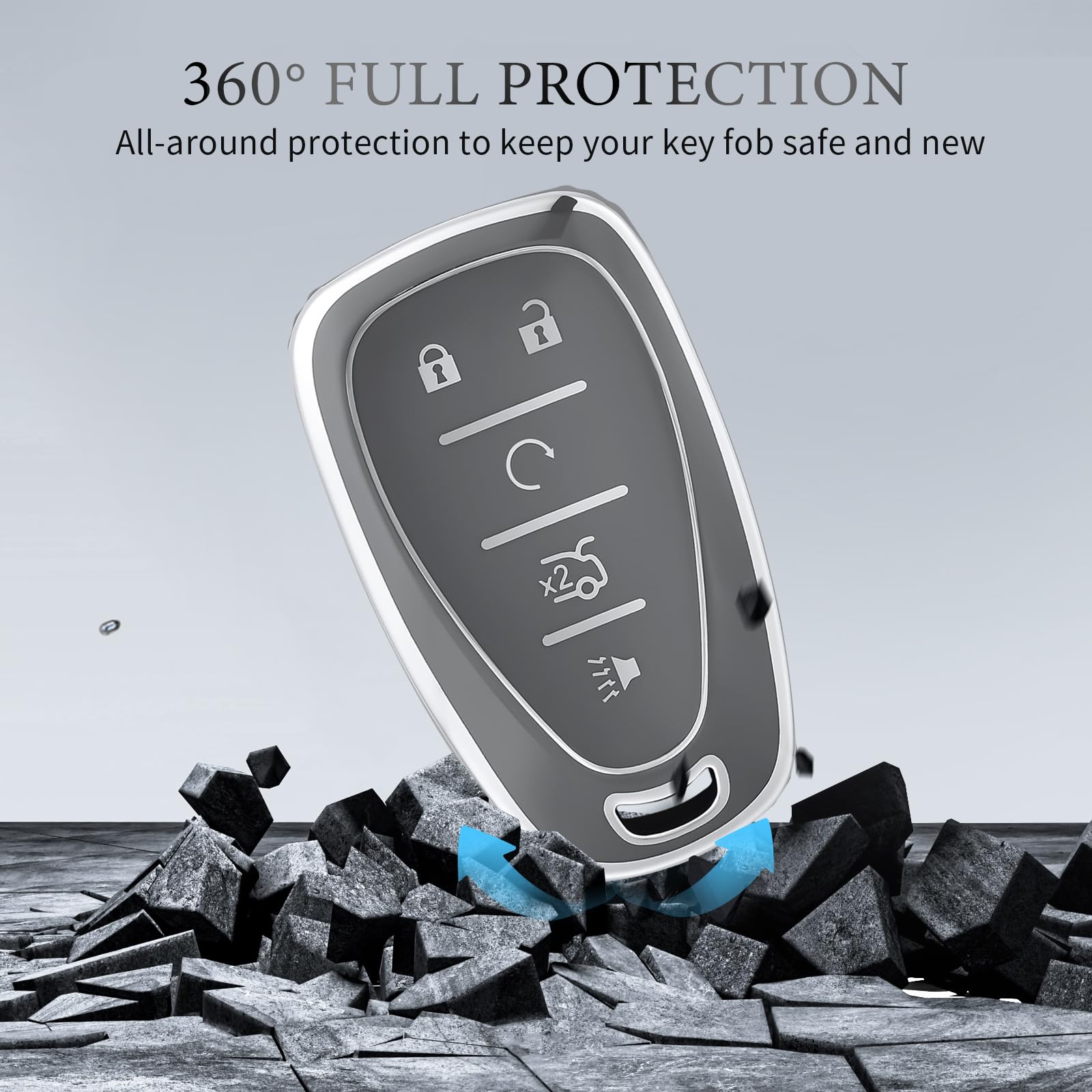 OFFCURVE Car Key Fob Cover Case with Keychain TPU Shell - Smart Key Protector for Chevrolet Chevy Equinox, Malibu, Camaro, Trave