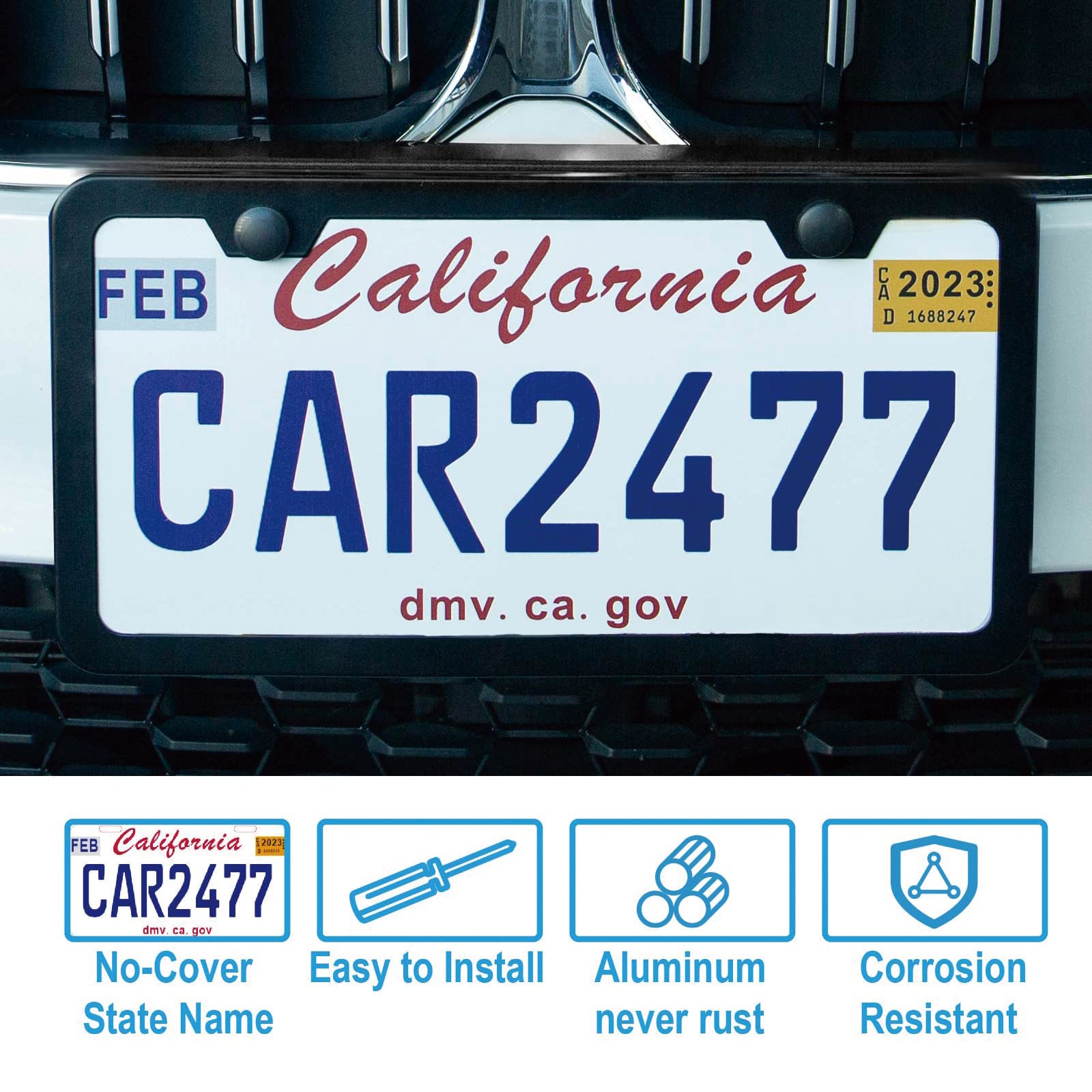 2Pcs Premium Matte Black License Plate Frames, Solid Rust-Proof Aluminum Holder With 2 Holes, Universal Car Frame For Women And Man, Including Screws, By Lengnoyp.