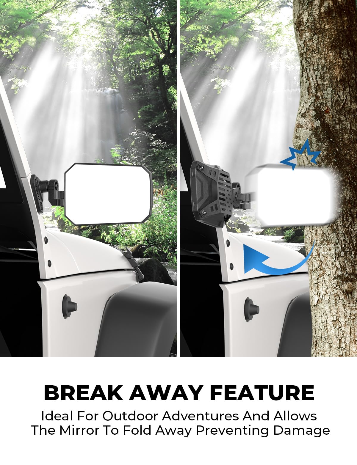 JOYTUTUS Wrangler Side Mirrors for TJ JK 1997-2018, Black, Patented Design, Wider View, No Vibrate/Wobble, Model A3301-00201