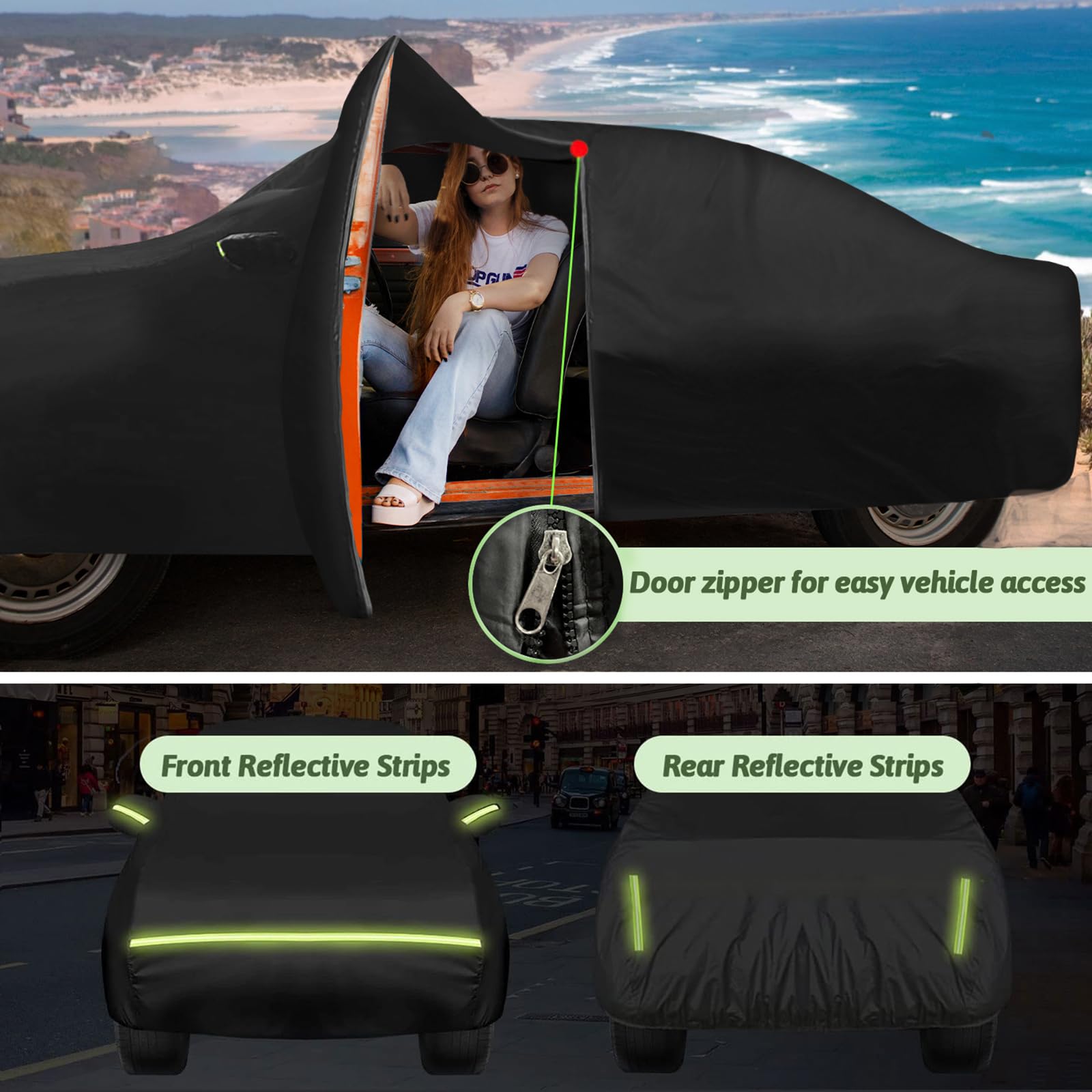 Car Cover for 1997-2004 Corvette C5, 6 Layers 210T Sun Rain UV Dust Snow Protection Outdoor Car Cover with Zipper Door and Windp