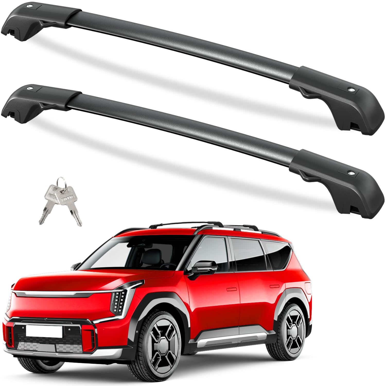 Tuyoung 220lbs Lockable Roof Rack Cross Bars Compatible with KIA EV9 2024 2025 GT-Line (Not for Wind & Land) with Raised Rails A