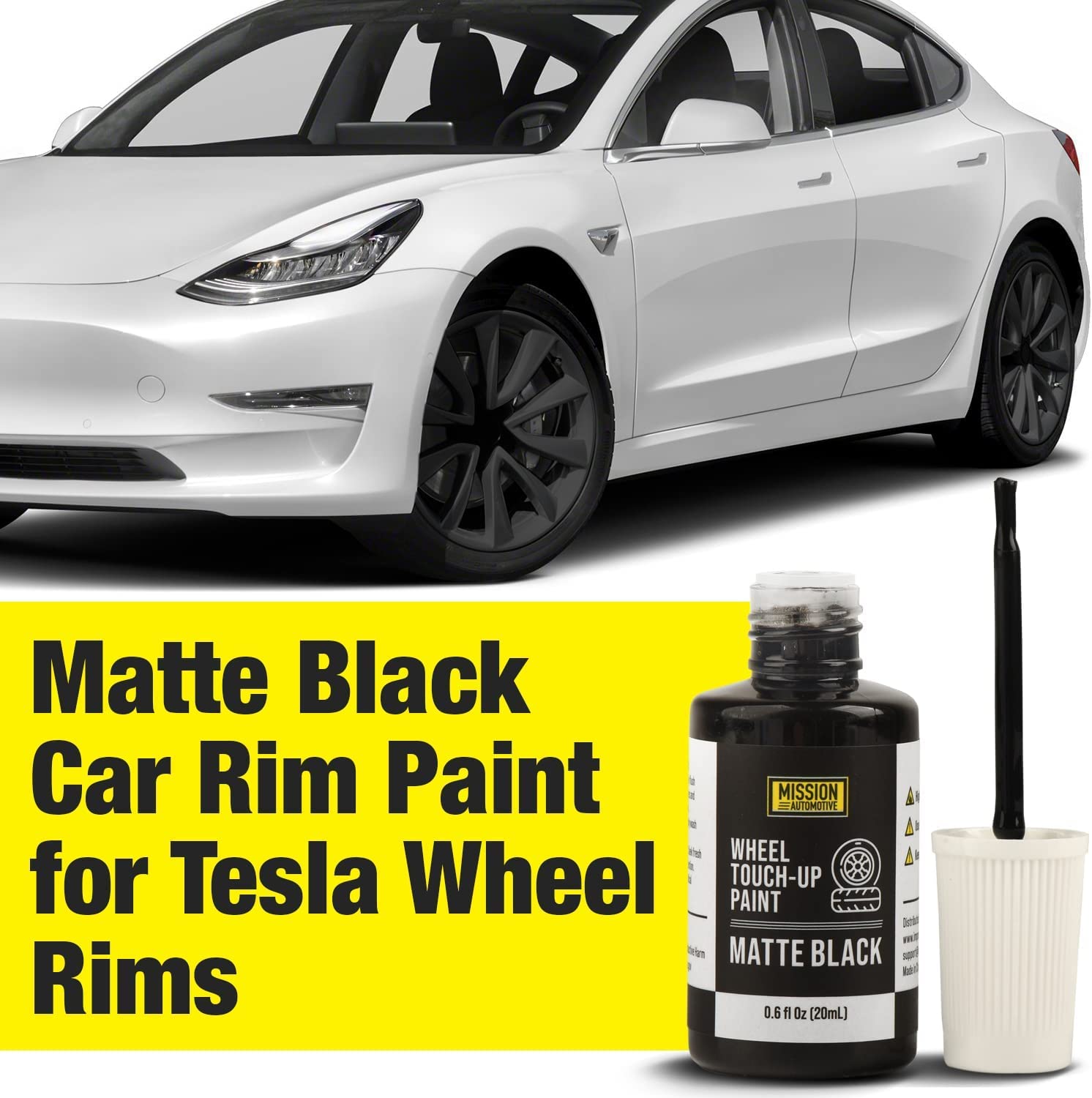 MISSION AUTOMOTIVE Black Rim Touch Up Paint - Satin Matte Finish, Easy Application, Small Size for Tesla Alloy Wheels
