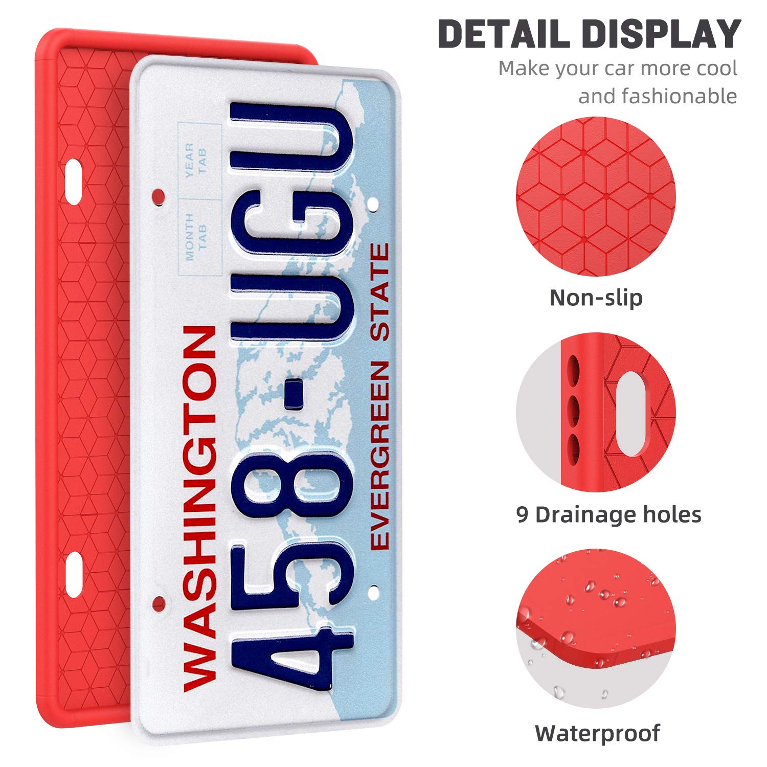Qiqamole 1 Pack Silicone License Plate Frame, Front Back License Plate Cover, License Plate Bracket Holder Rust-Proof, Rattle-Pr