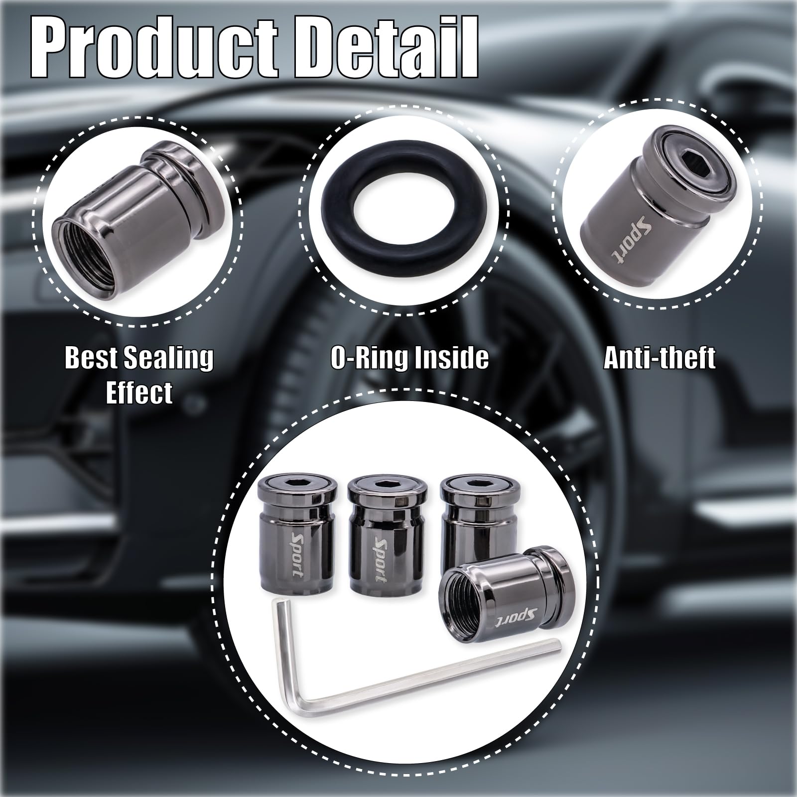Meajoo 4 Pcs Anti Theft Bullet Style Tire Valve Stem Caps, Leak-Proof Air Protection, Universal Tire Valve Caps With O Ring Rubb
