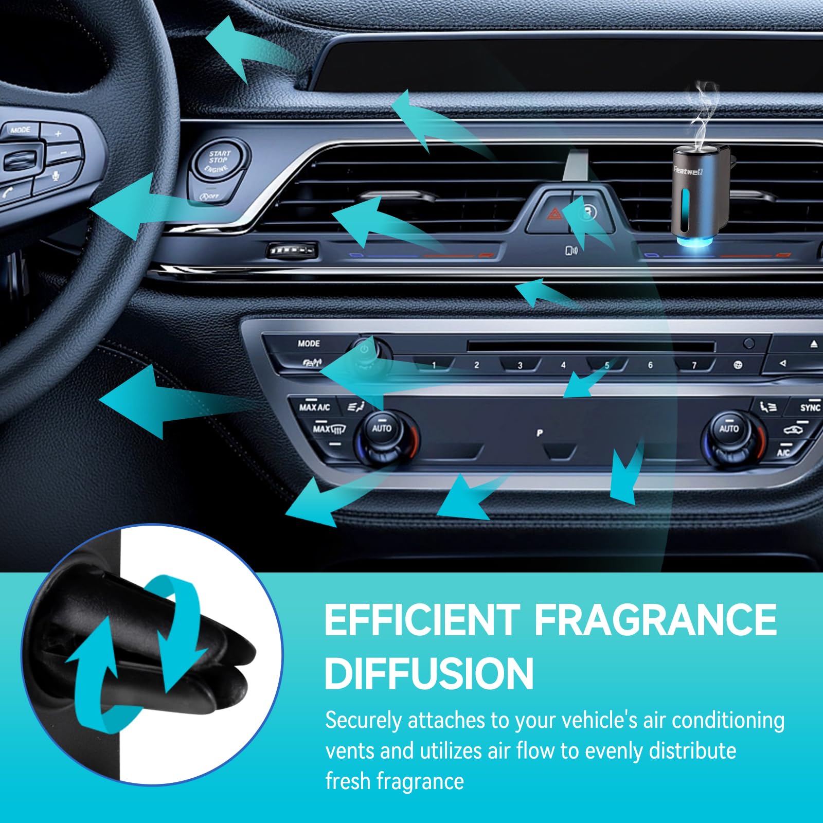 Featwell Car Air Freshener, Air Freshener Diffuser Three Adjustable Modes, Aromatherapy Machine Rechargeable (Grey)
