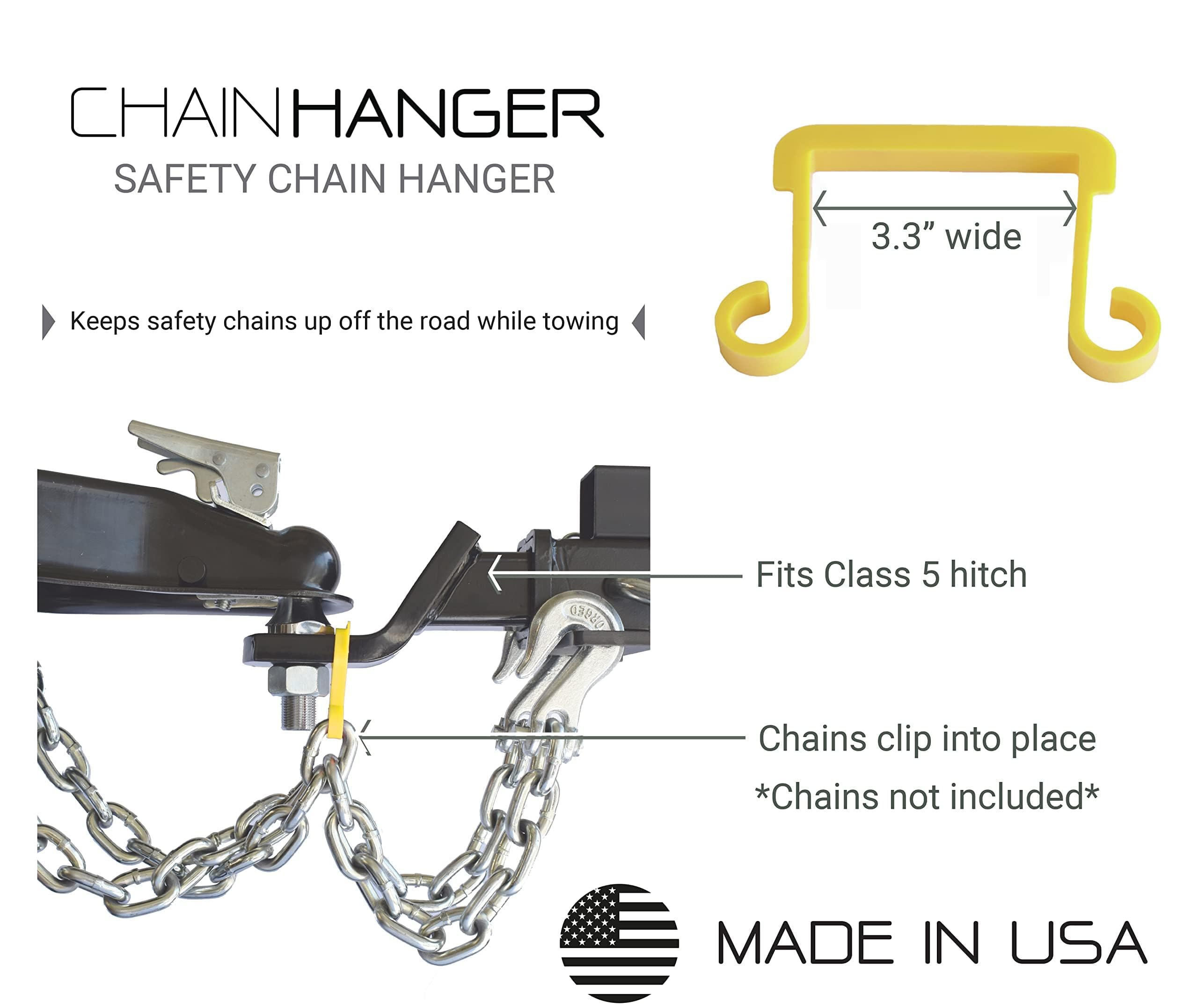 Gr Innovations Safety Chain Hanger For Trailer Hitch - Easy Install Rv Accessories - Keeps Chains Off Road While Towing - Made I