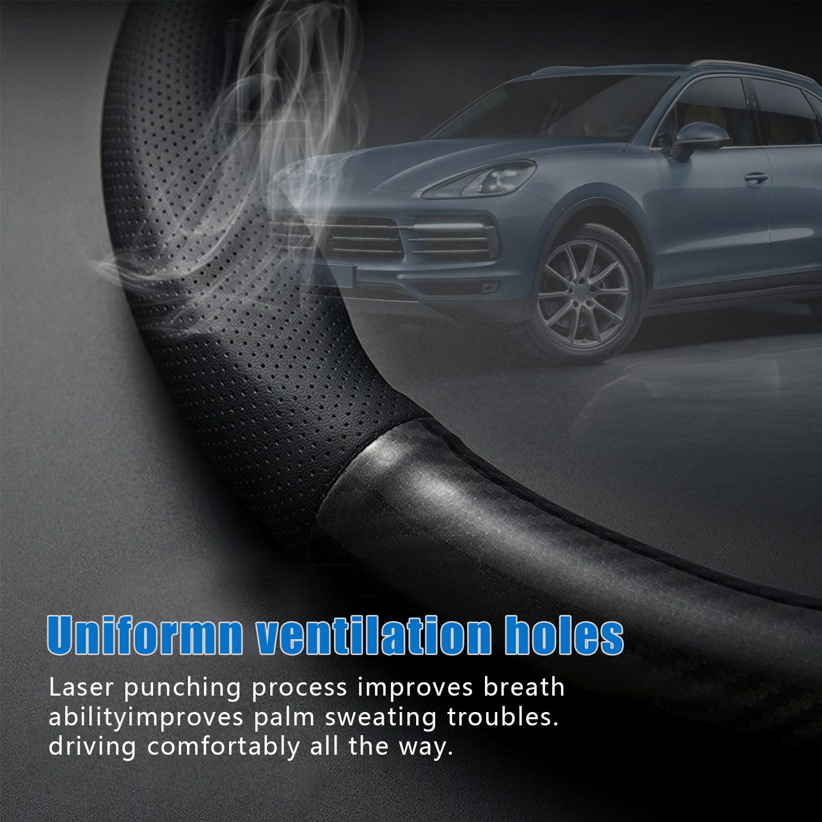 QODOLSI 1 Pack Car Breathable Steering Wheel Cover, Wear -Resistant Steering Wheel Sleeve, Carbon Fiber Non-Slip Steering Wheel