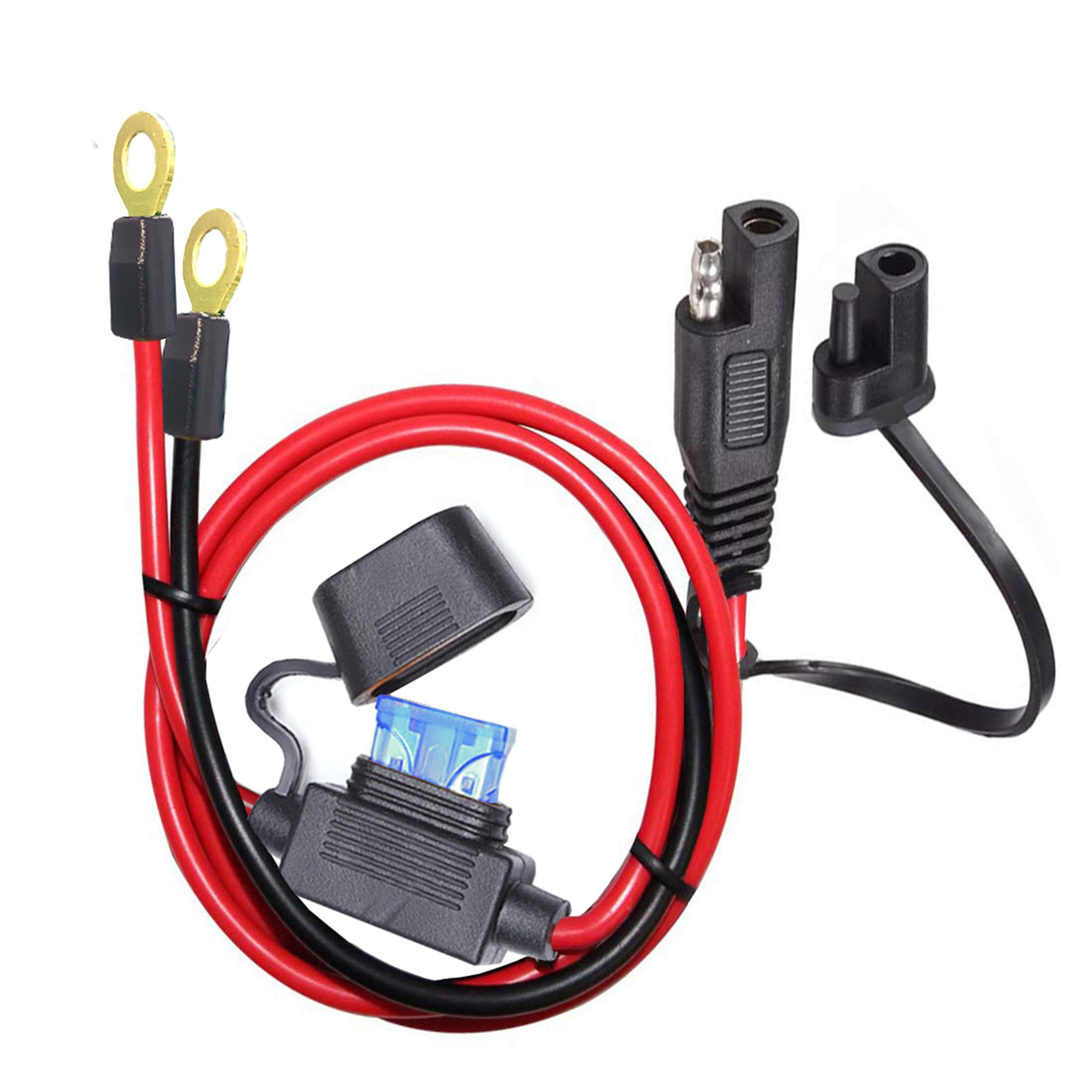 Yetor Sae Connector,Sae To O Ring Terminal Harness With 15A Protection Fuse For Safety, 2-Pin Quick Disconnect Plug,Sae Battery Extension Cable With 2Ft 10Awg For Motorcycle Cars. (60Cm)