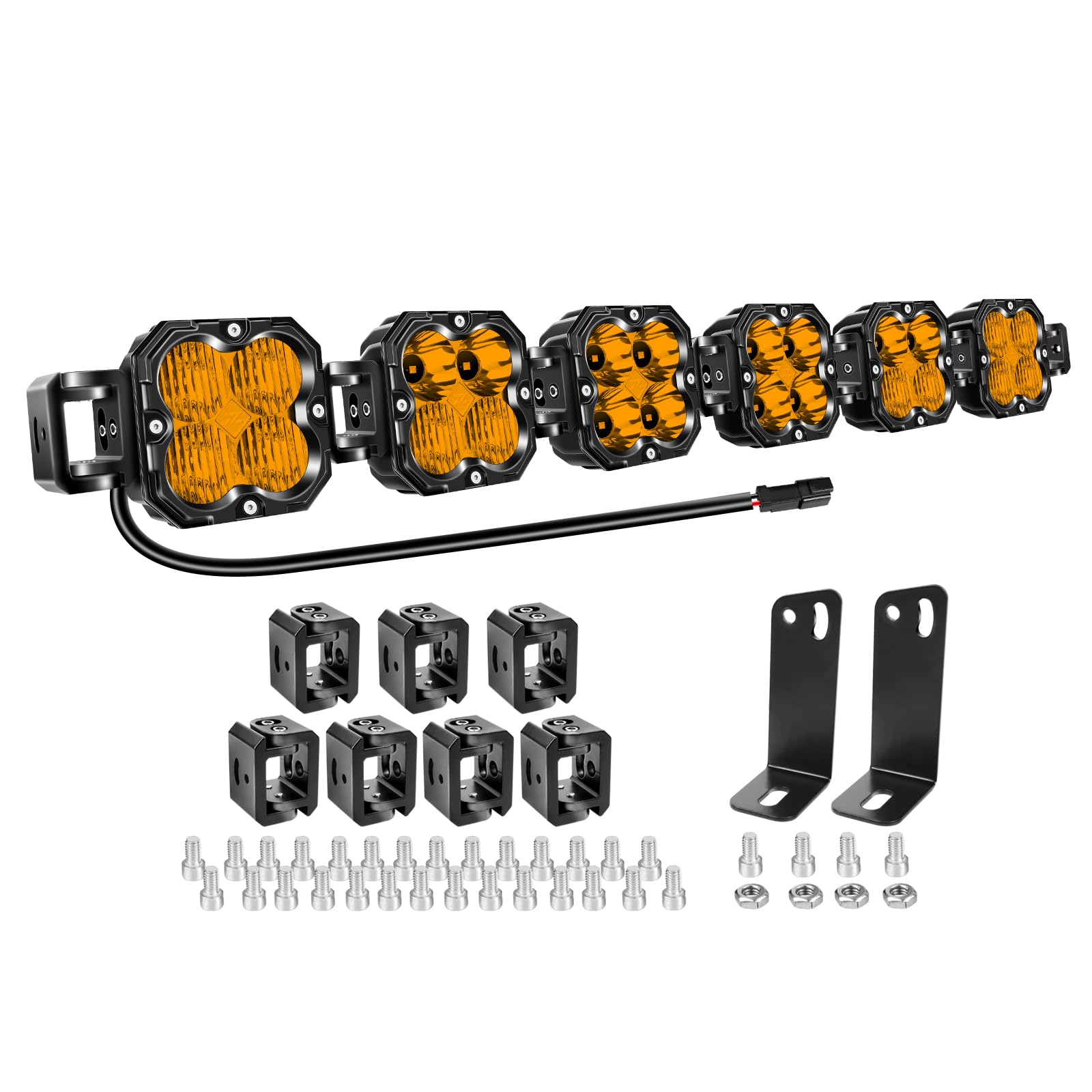 Willpower 40 inch 180W Amber Straight Curved Adjustable & Linkable LED Light Bar with Wiring, Spot Flood Beam Off Road 4X4 Drivi