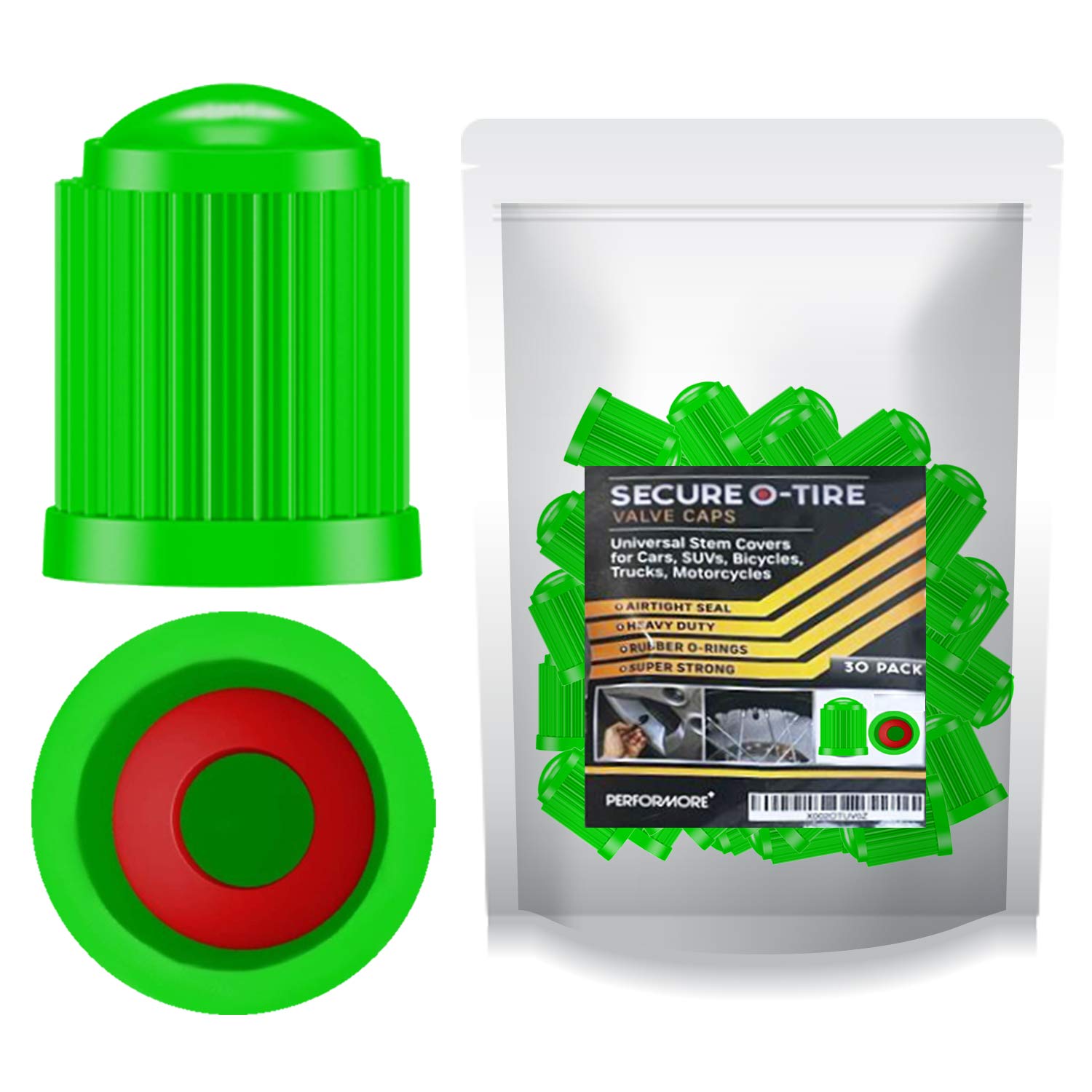 Performore 30 pcs Tire Valve Caps Heavy-Duty Stem Covers with O-Rubber Rings, Universal Car Wheel Tire Caps Dust Cover for Cars,