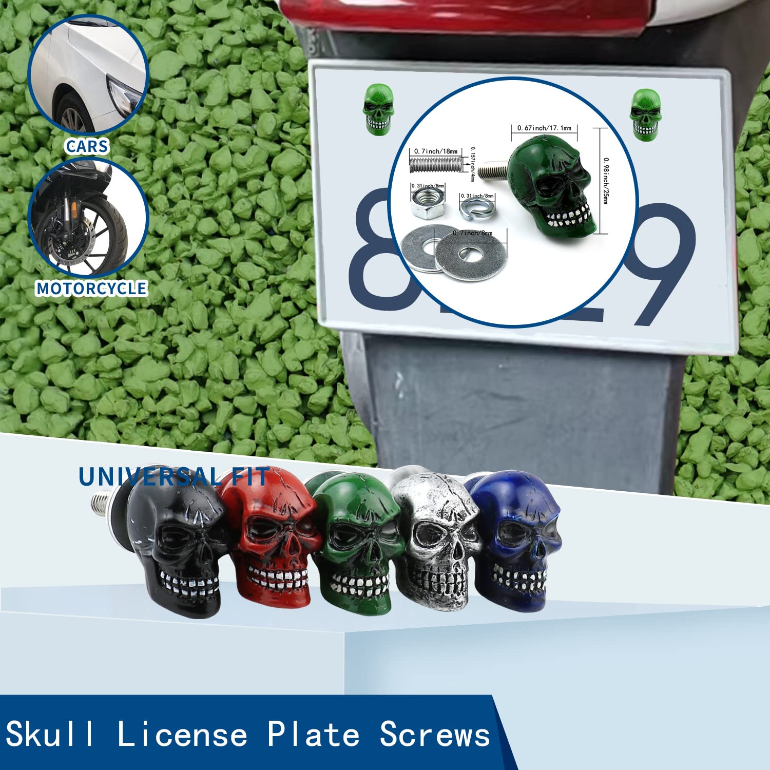 Bashineng Skull License Plate Screws Universal Car Truck Motorcycle License Plate Frames Bolts Fasteners 4 Pack Trim Replacement
