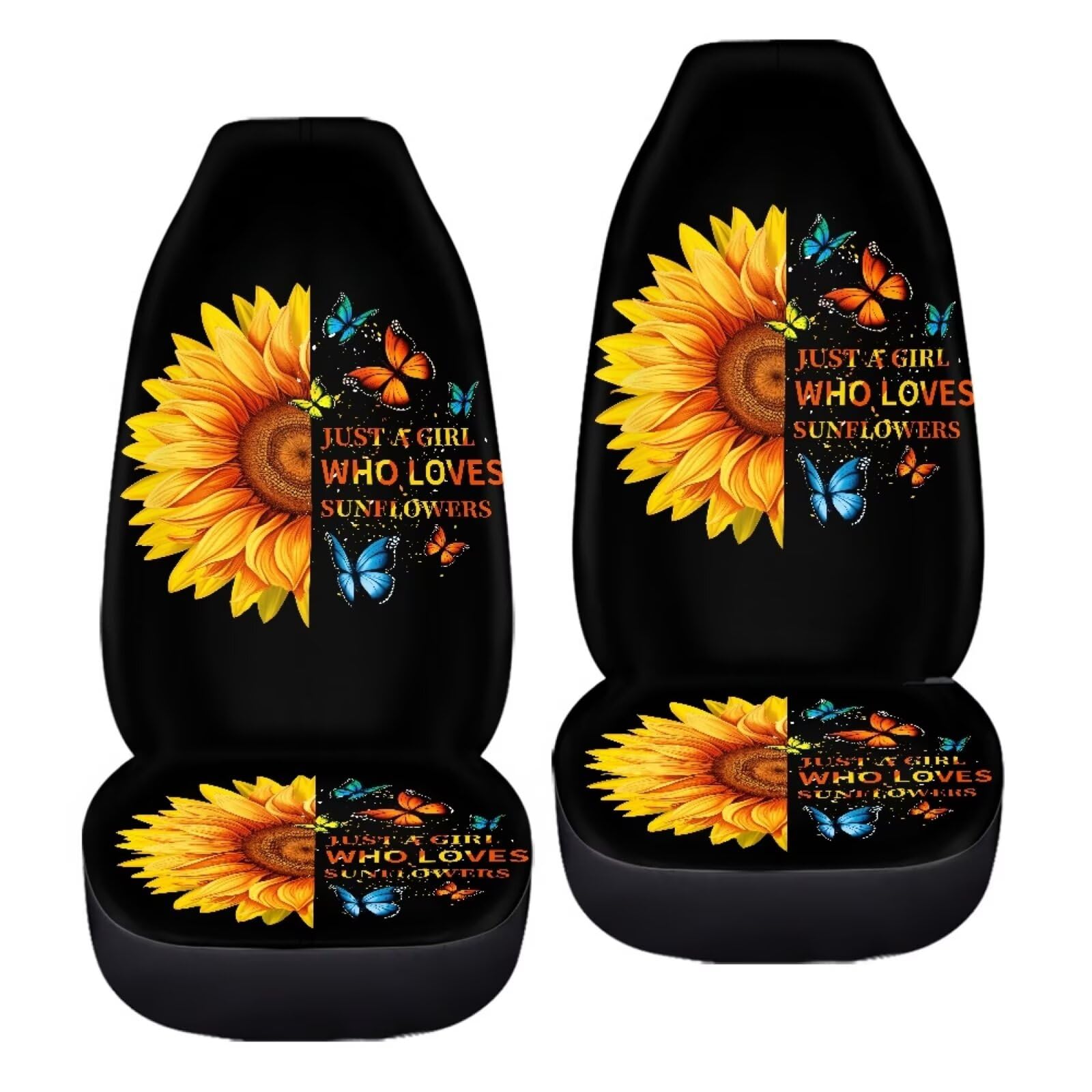Bigcarjob Sunflower Print Car Seat Cover Set For Front Seat Only,Sunshine Sunflower Auto Front Seat Protector Full Set Butterfly