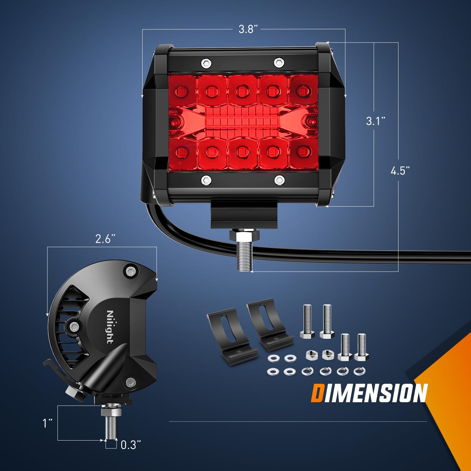 Nilight 4 Inch Led Light Pod Red Triple Row 2Pcs 60W Flood Spot Combo Driving Fog Lights Fishing Hunting Emergency Safety Signal