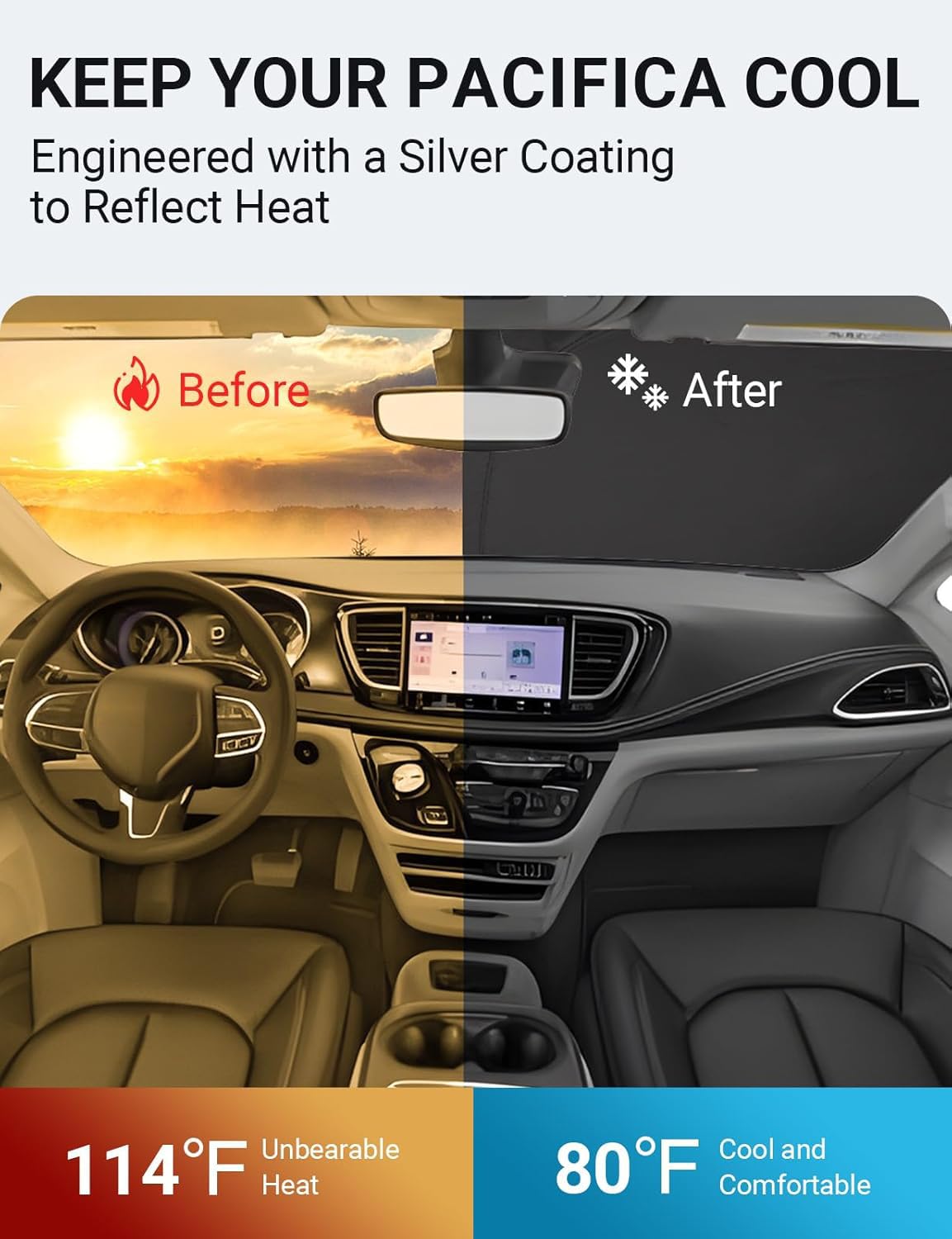 Proadsy 2025 Upgrade Windshield Sun Shade Custom Fit Chrysler Pacifica 2017-2024 2025 4-Layer Foldable Front Sunshade Protector