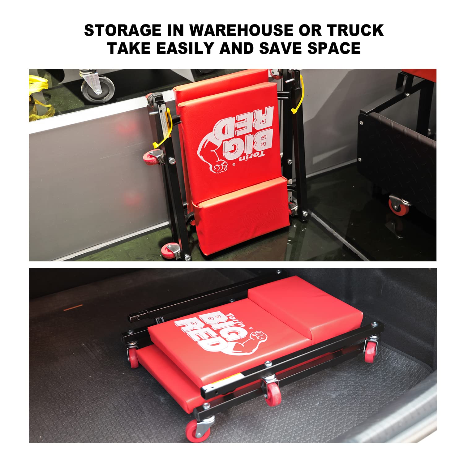 Big Red 36'' 2-Piece Padded Rolling Garage/Shop Creeper, Mechanic Cart With Headrest And 6 Casters, Red Tr7565R Torin