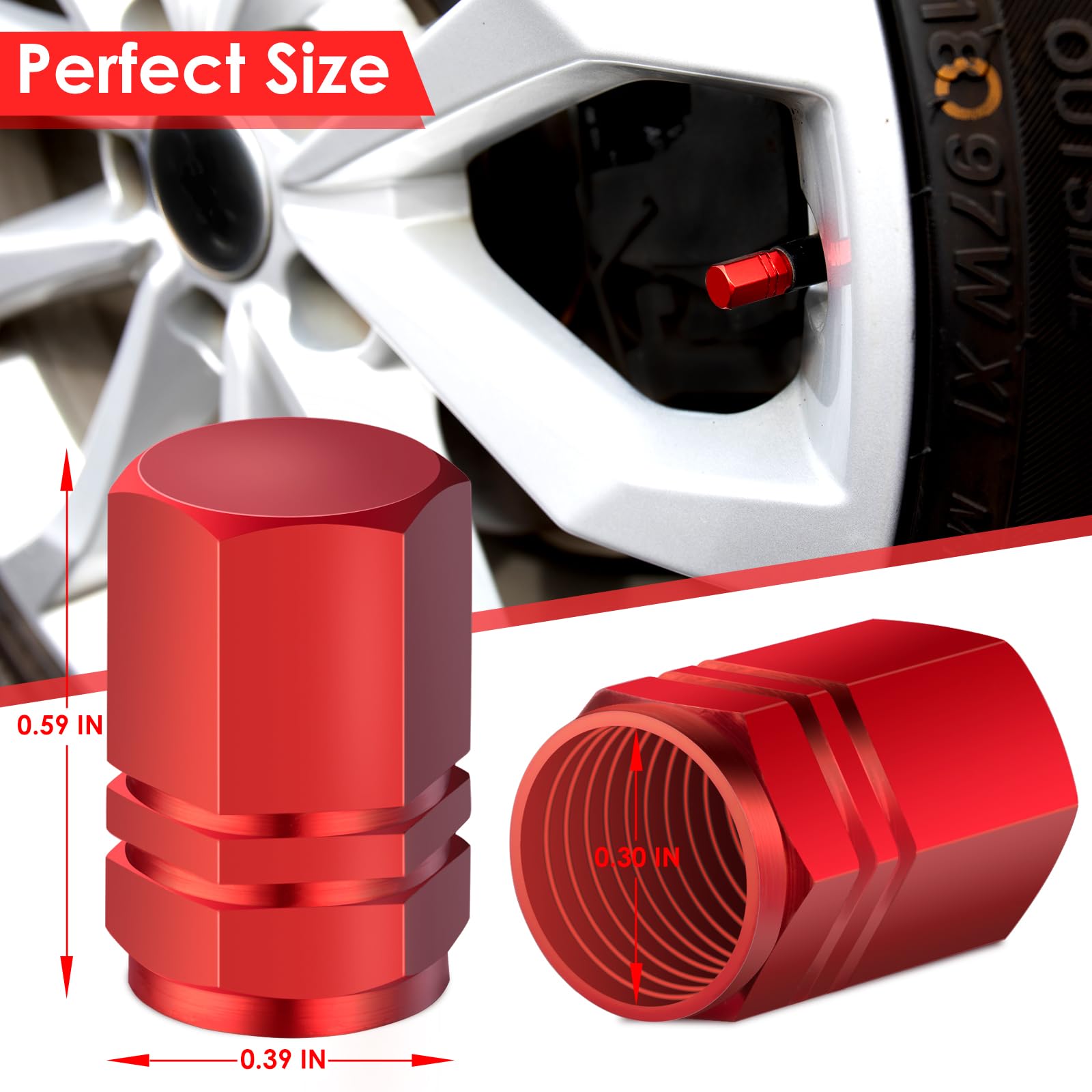 Red Auto Tire Valve Stem Caps: Tire Air Pressure Caps, Universal Schrader Valve Cap for Car Bike Truck Motorcycles