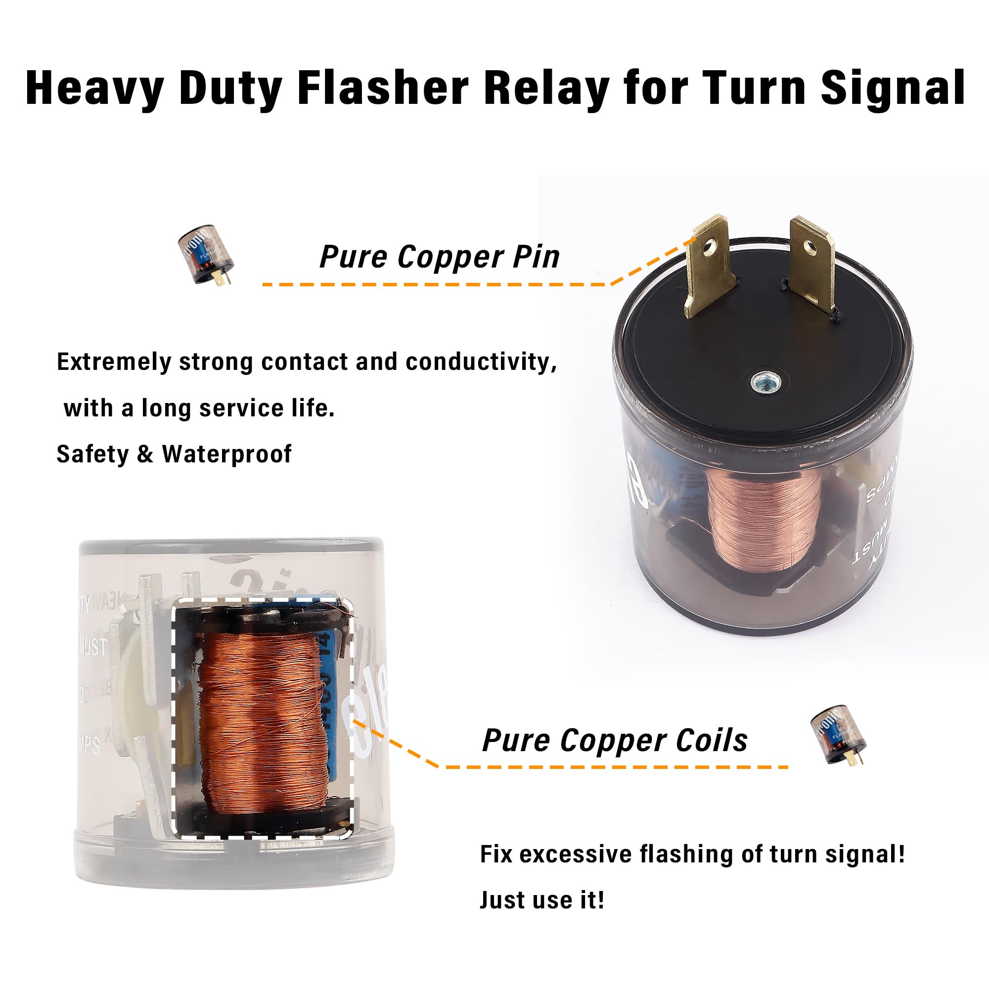 4PCS 12V Flasher Relay,Heavy Duty 2-Pin Turn Signal Relay,Two Prong Round Automotive Relay Only for Fixing Halogen Bulb Frequent