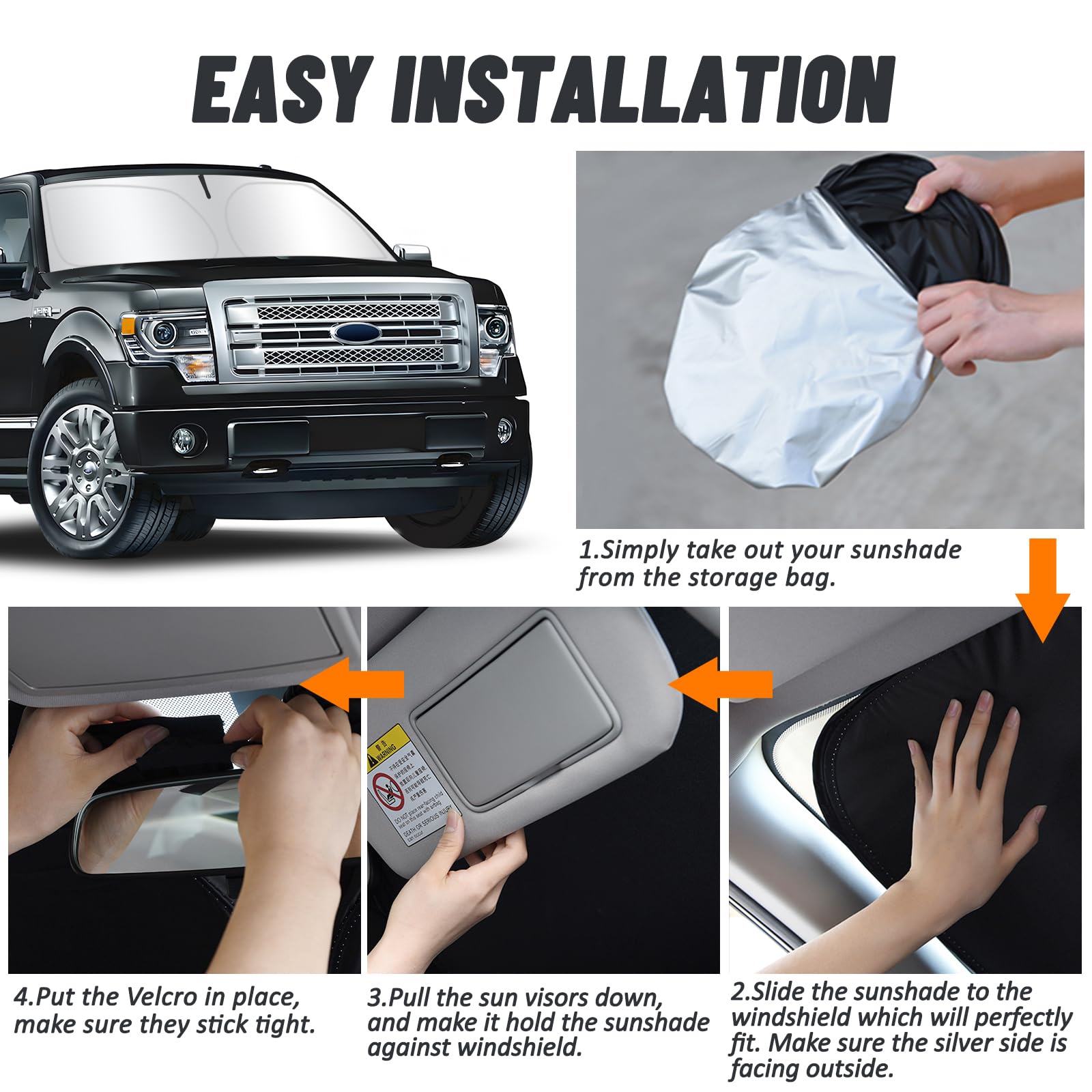 D-Lumina Windshield Sun Shade For 2009-2014 Fo-Rd F150 Accessories, Front Window Sunshade Sun Visor Protector Block Uv Rays Heat