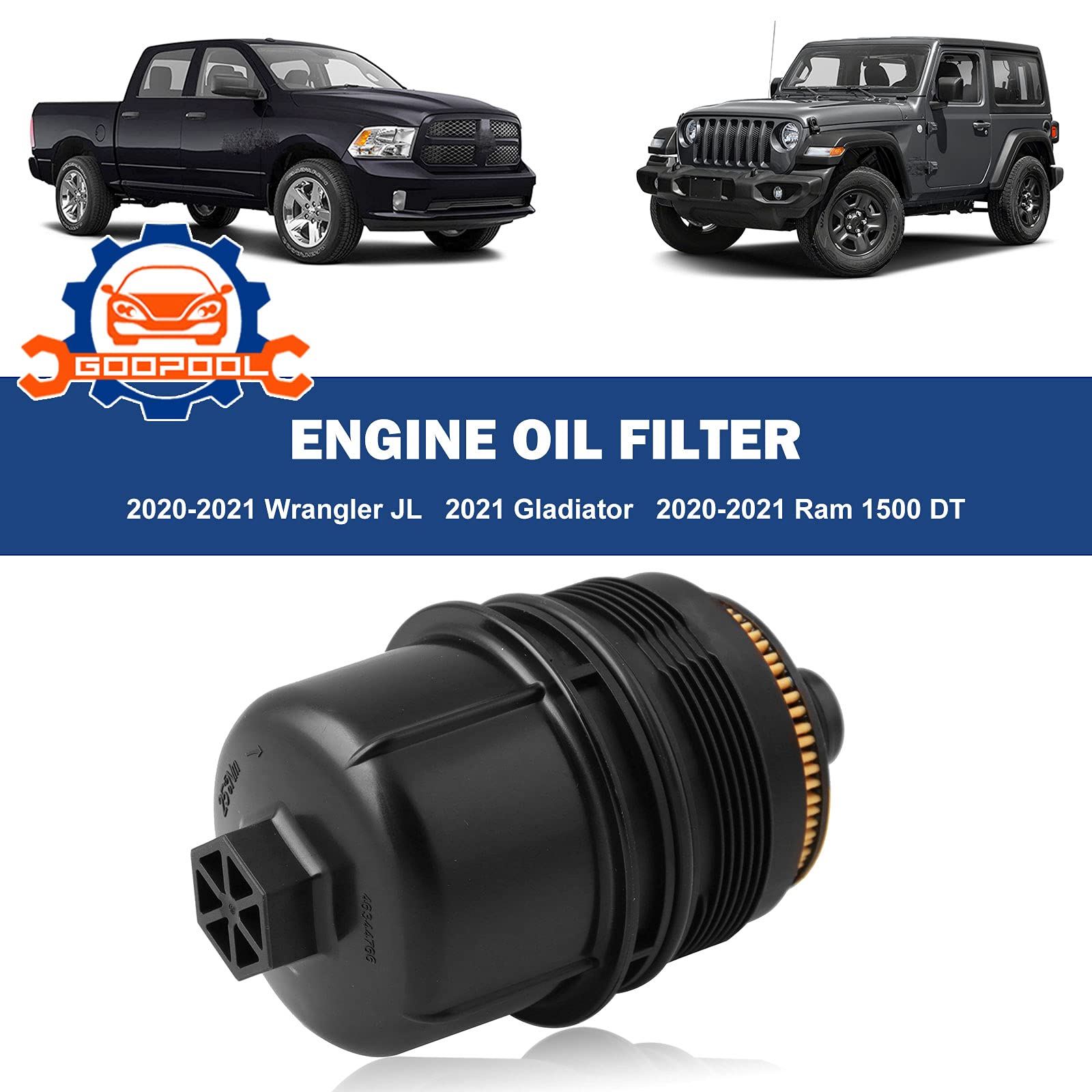 Ecodiesel Engine Oil Filter 68507598Aa 68498720Aa Compatible With Jeep 2021 2022 Wrangler Jl Gladiator,2020-2022 Ram 1500 Dt -3 Pcs