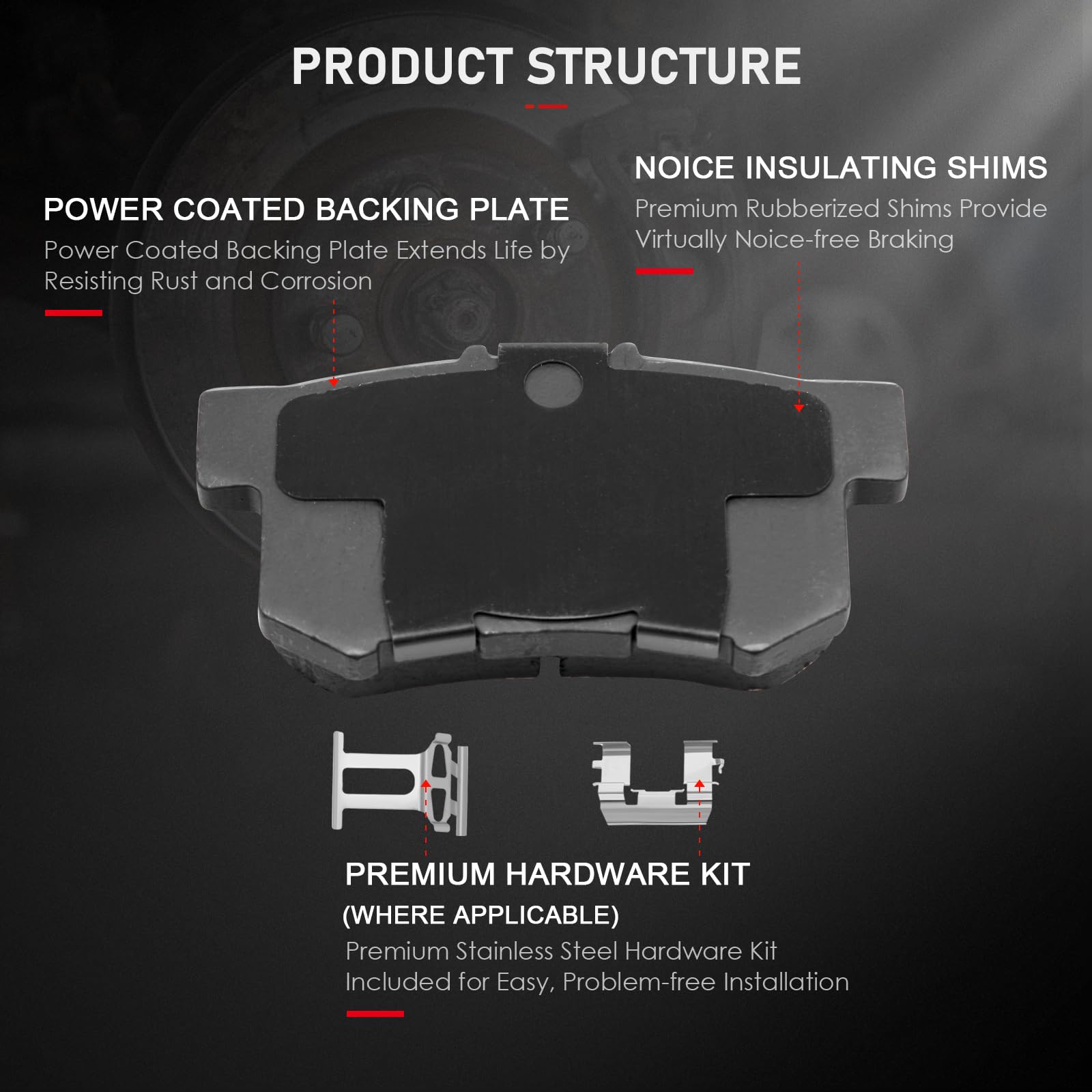 Cciyu D536 D787 8Pcs Front & Rear Ceramic Brake Pads Kits 2001-2003 For Acura Cl, 1999-2004 For Acura Rl, 1999-2008 For Acura Tl